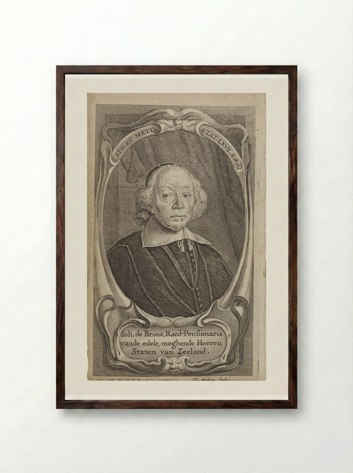 Portrait of Johan de Brune - Theodor Matham - Framed Print Dark Wood