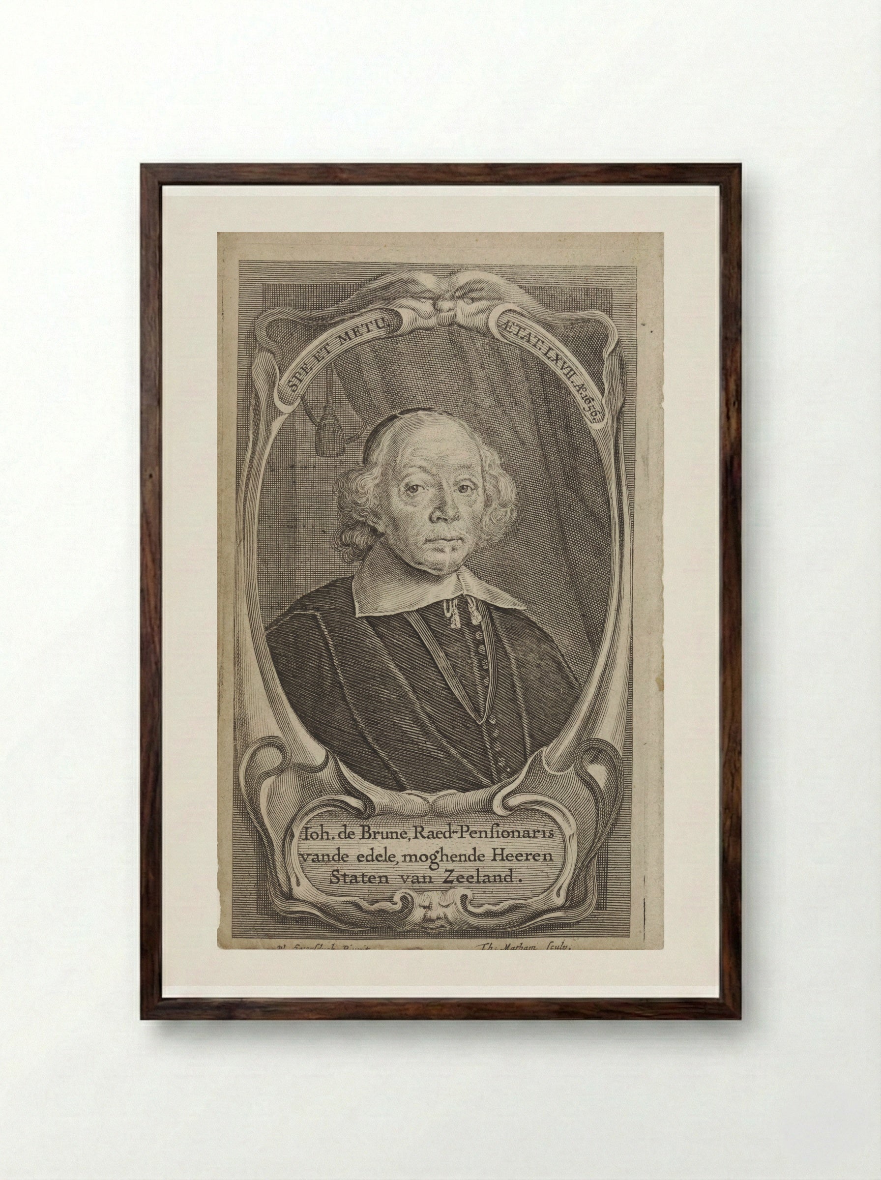 Portrait of Johan de Brune - Theodor Matham - Framed Print Dark Wood
