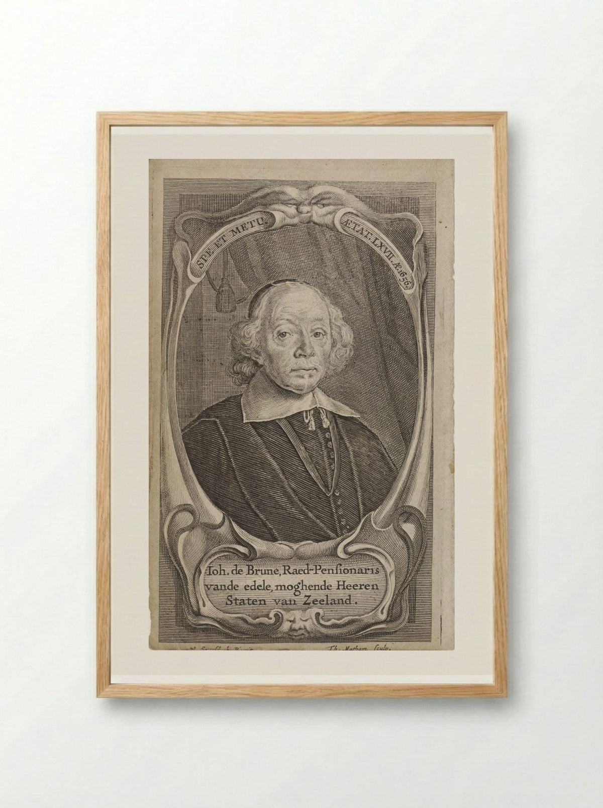 Portrait of Johan de Brune - Theodor Matham - Framed Print Wood