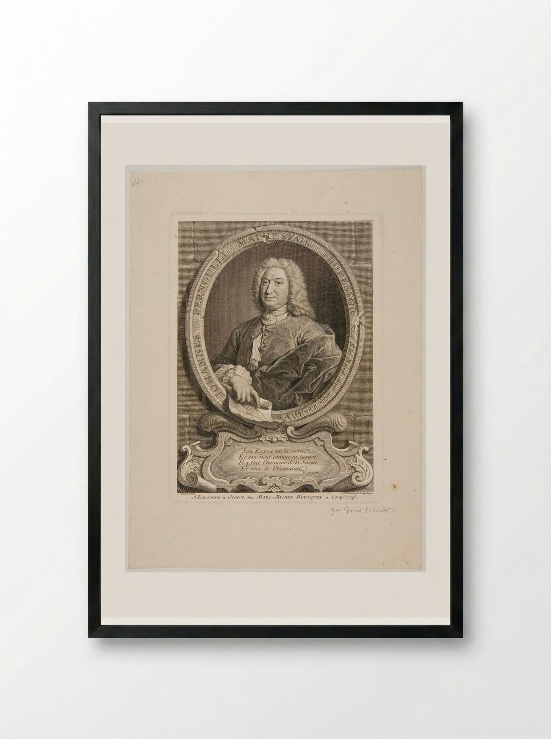 Portrait of Johann Bernoulli - Georg Friedrich Schmidt - Framed Print Black