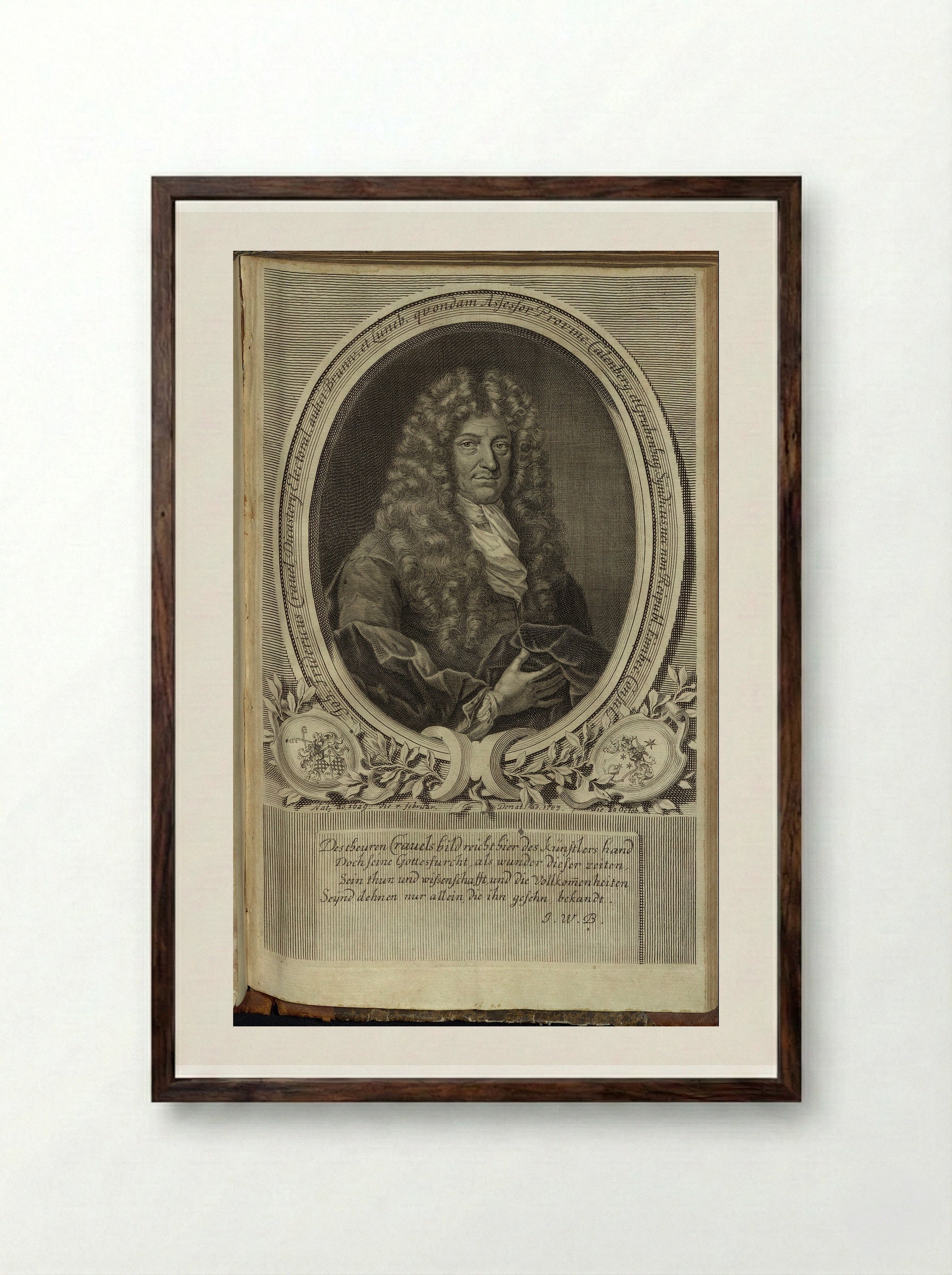 Portrait of Johann Gottfried von Mayern - Johann Martin Bernigeroth - Framed Print Dark Wood