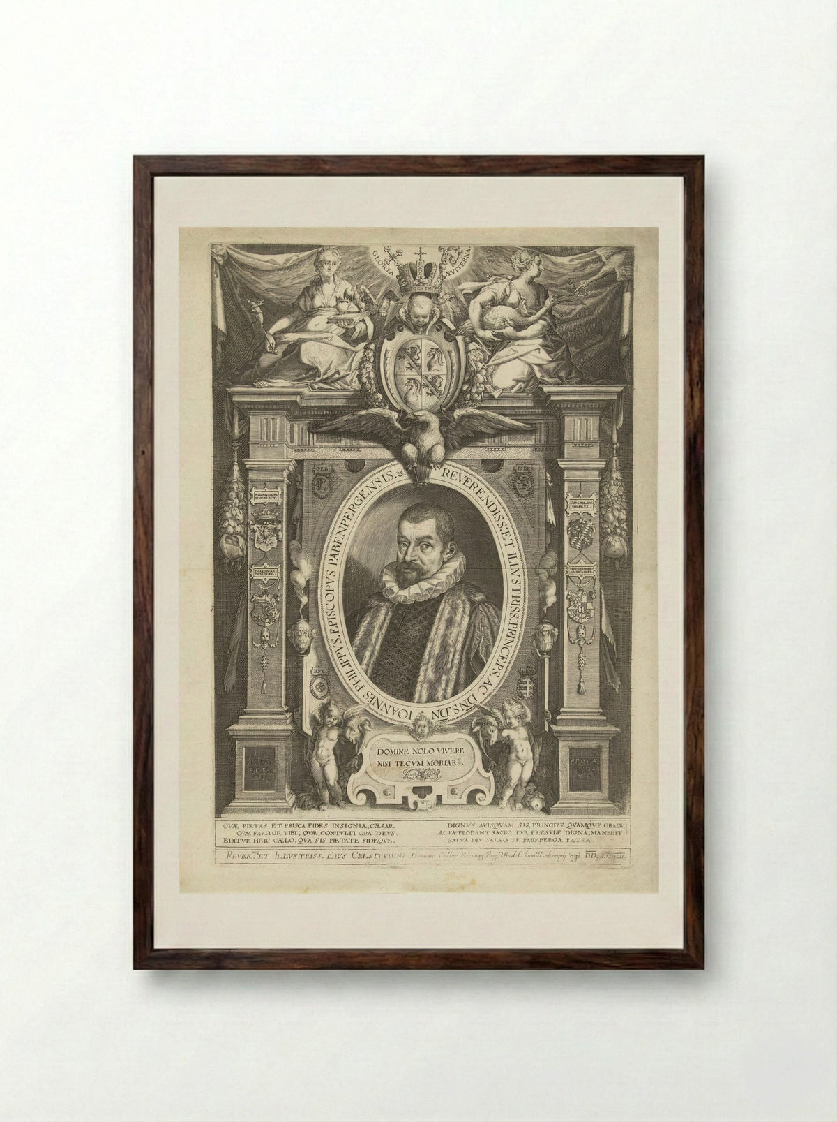 Portrait of Johann Philipp von Gebsattel - Dominicus Custos - Framed Print Dark Wood