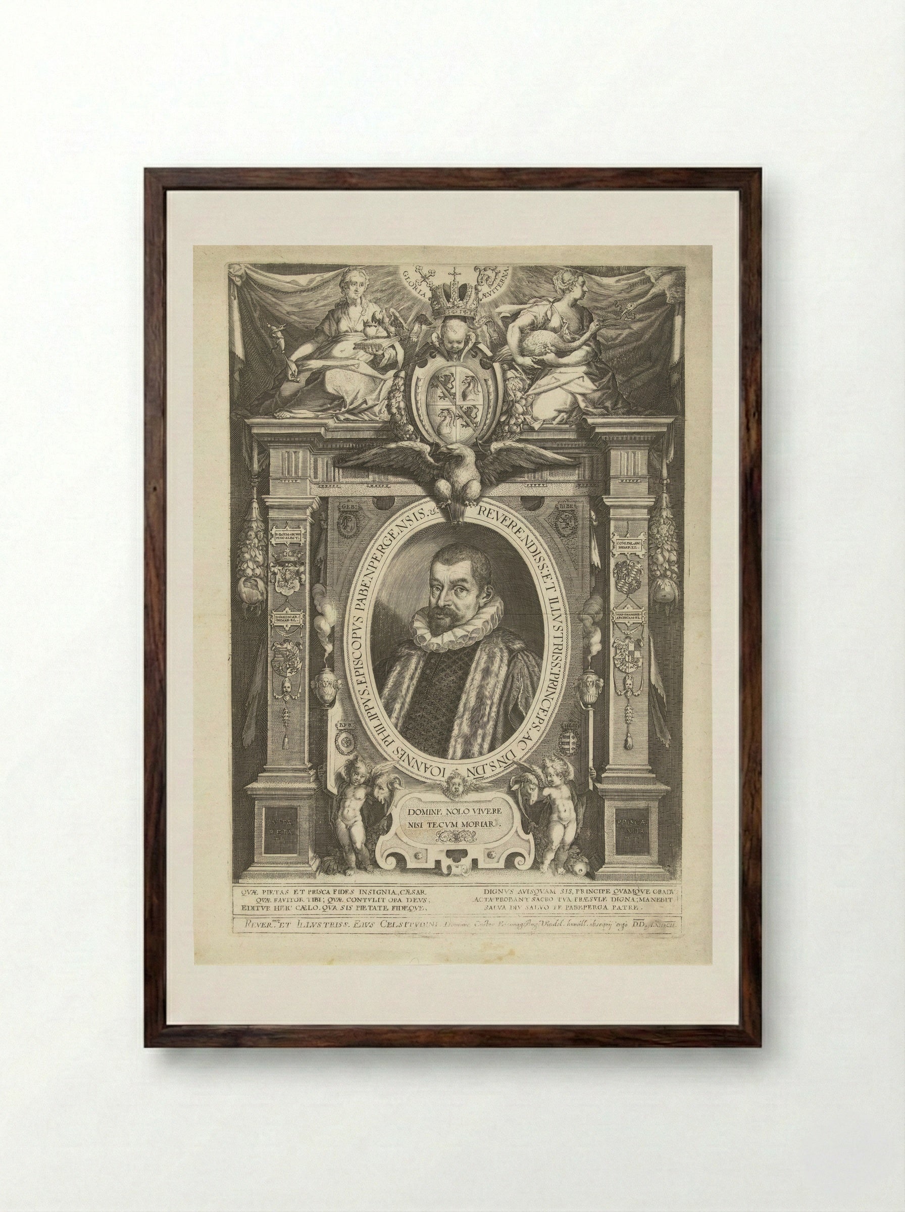Portrait of Johann Philipp von Gebsattel - Dominicus Custos - Framed Print Dark Wood