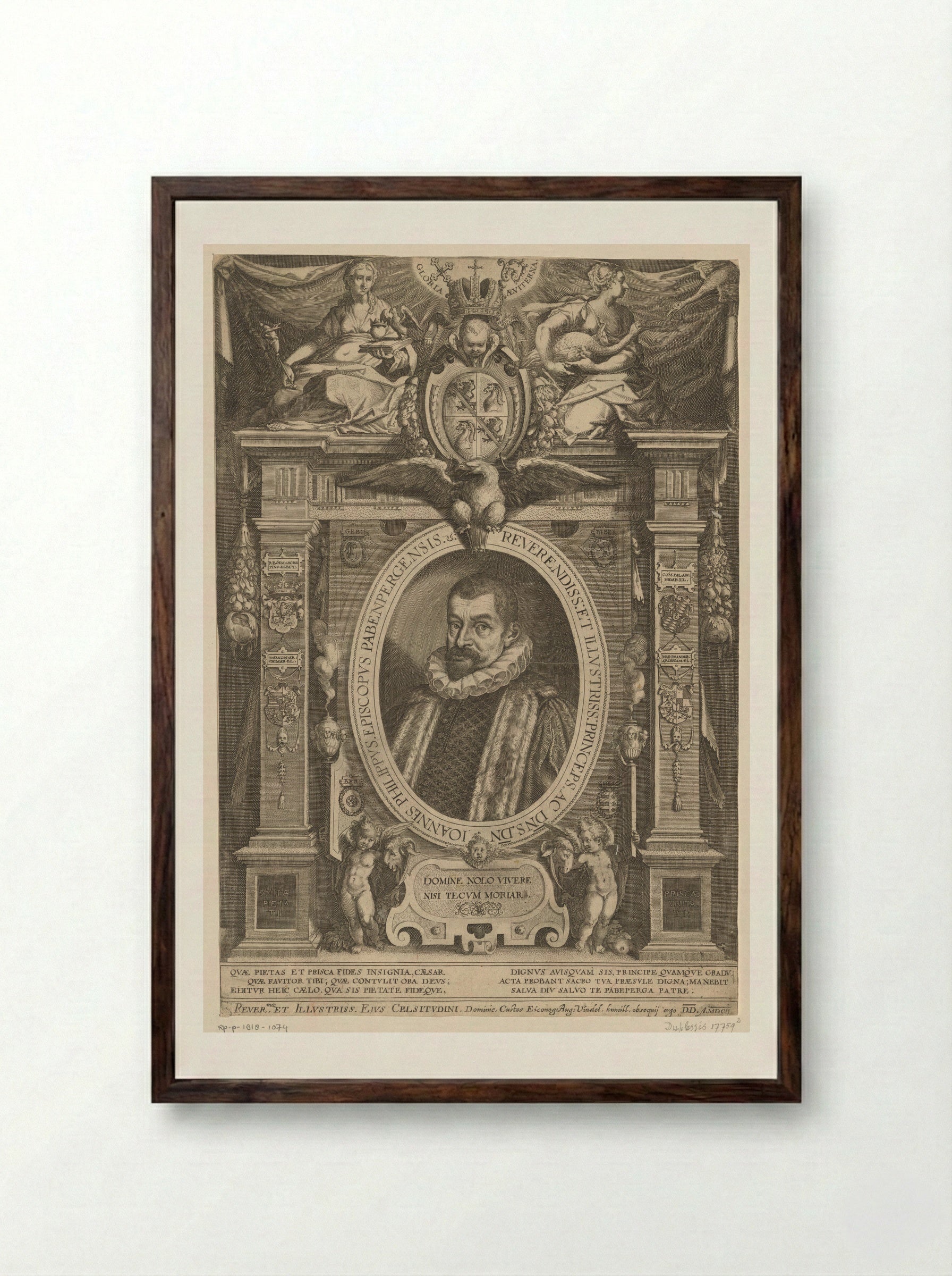Portrait of Johann Philipp von Gebsattel - Dominicus Custos - Framed Print Dark Wood