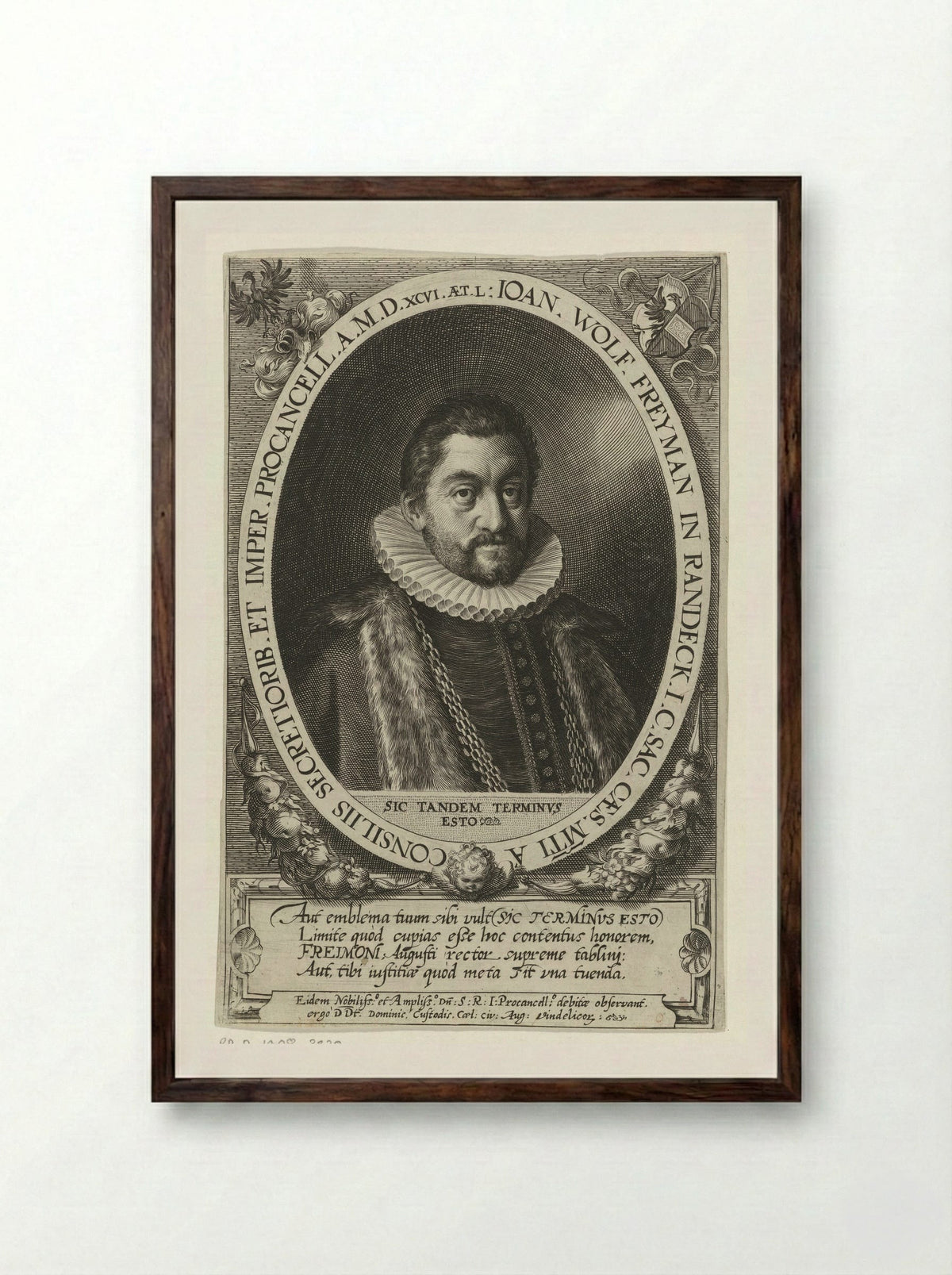 Portrait of Johann Wolfgang Freymann - Dominicus Custos - Framed Print Dark Wood