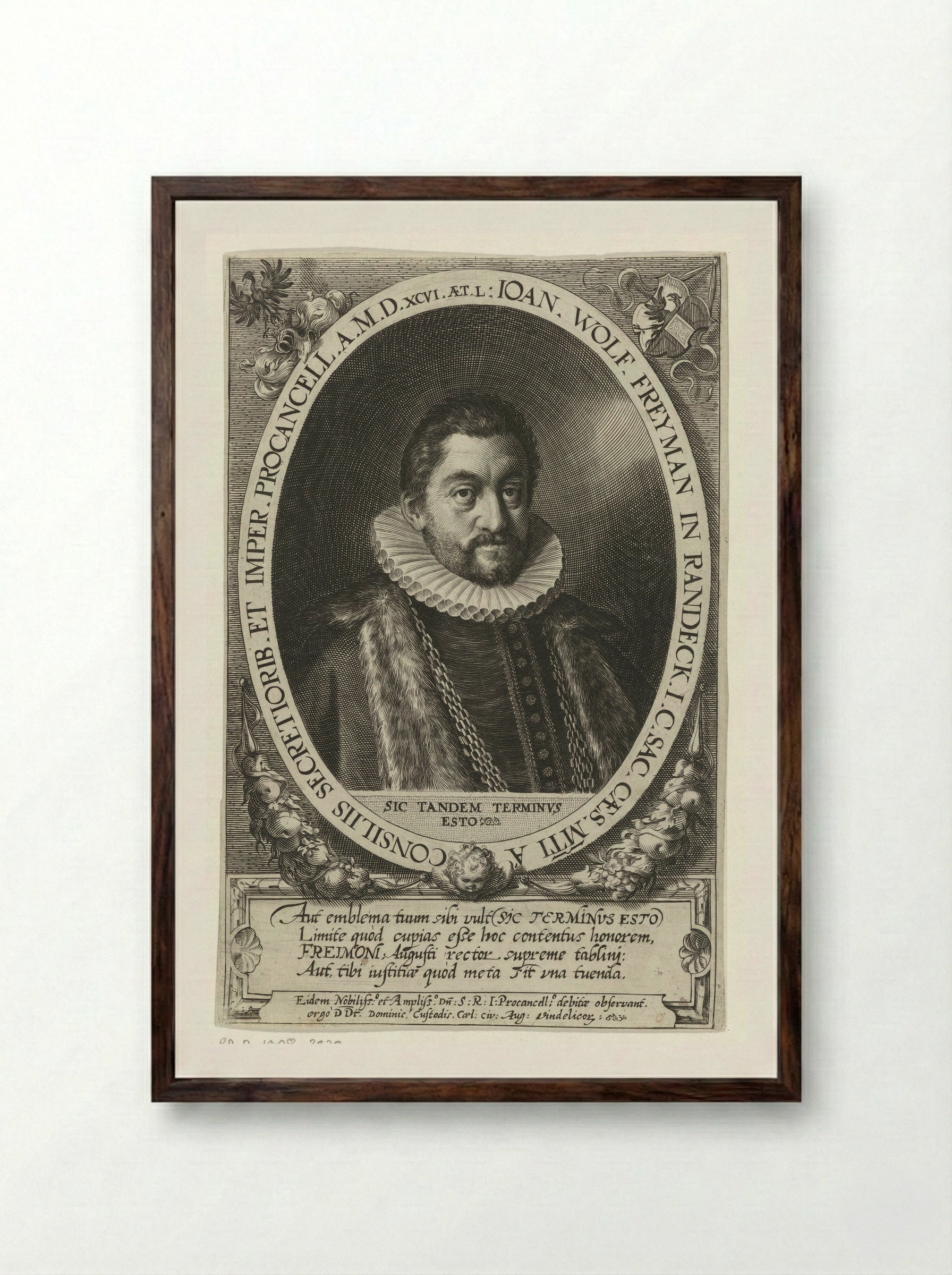 Portrait of Johann Wolfgang Freymann - Dominicus Custos - Framed Print Dark Wood