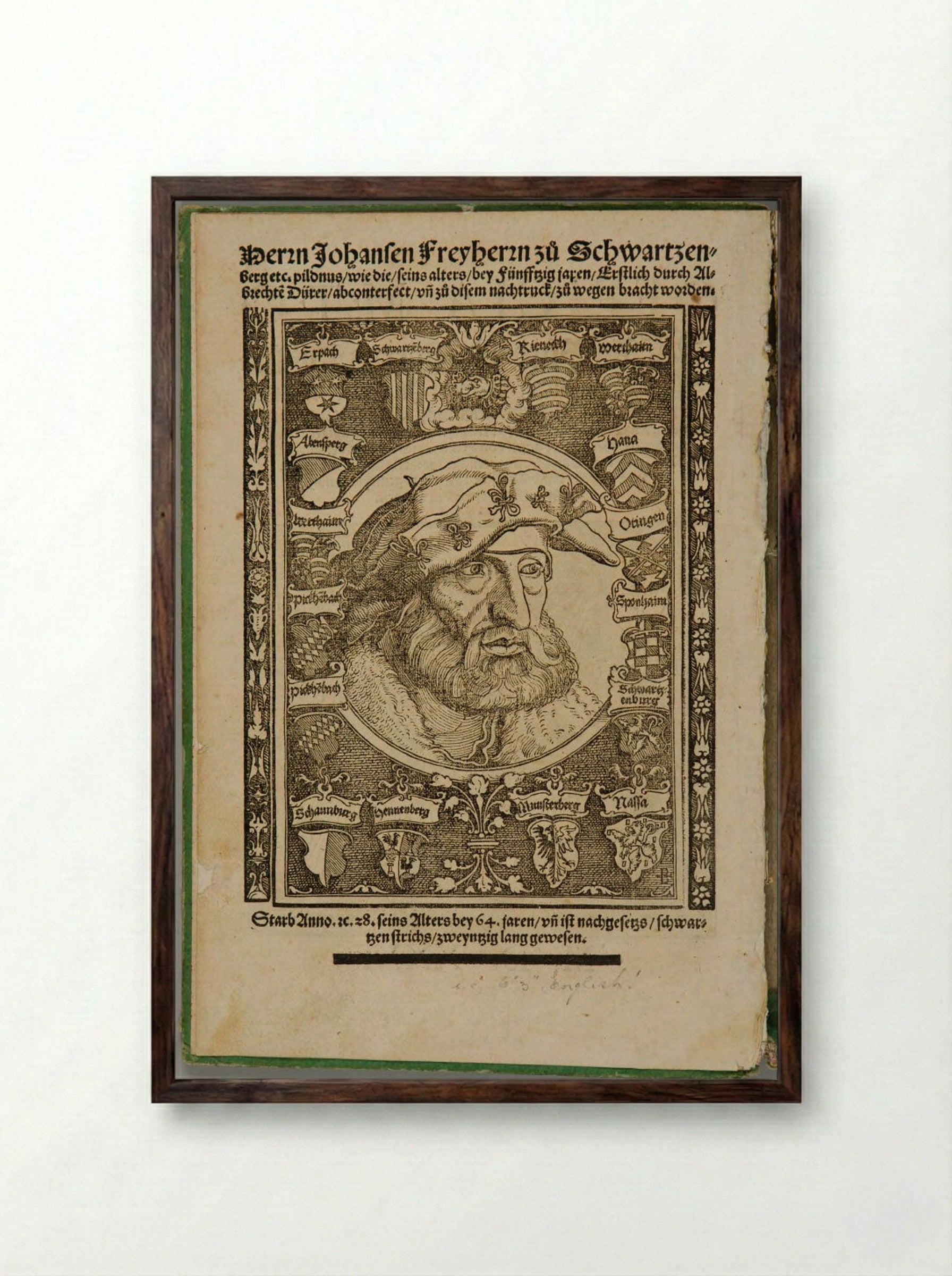 Portrait of Johann von Schwarzenberg - Hans Weiditz - Framed Print Dark Wood