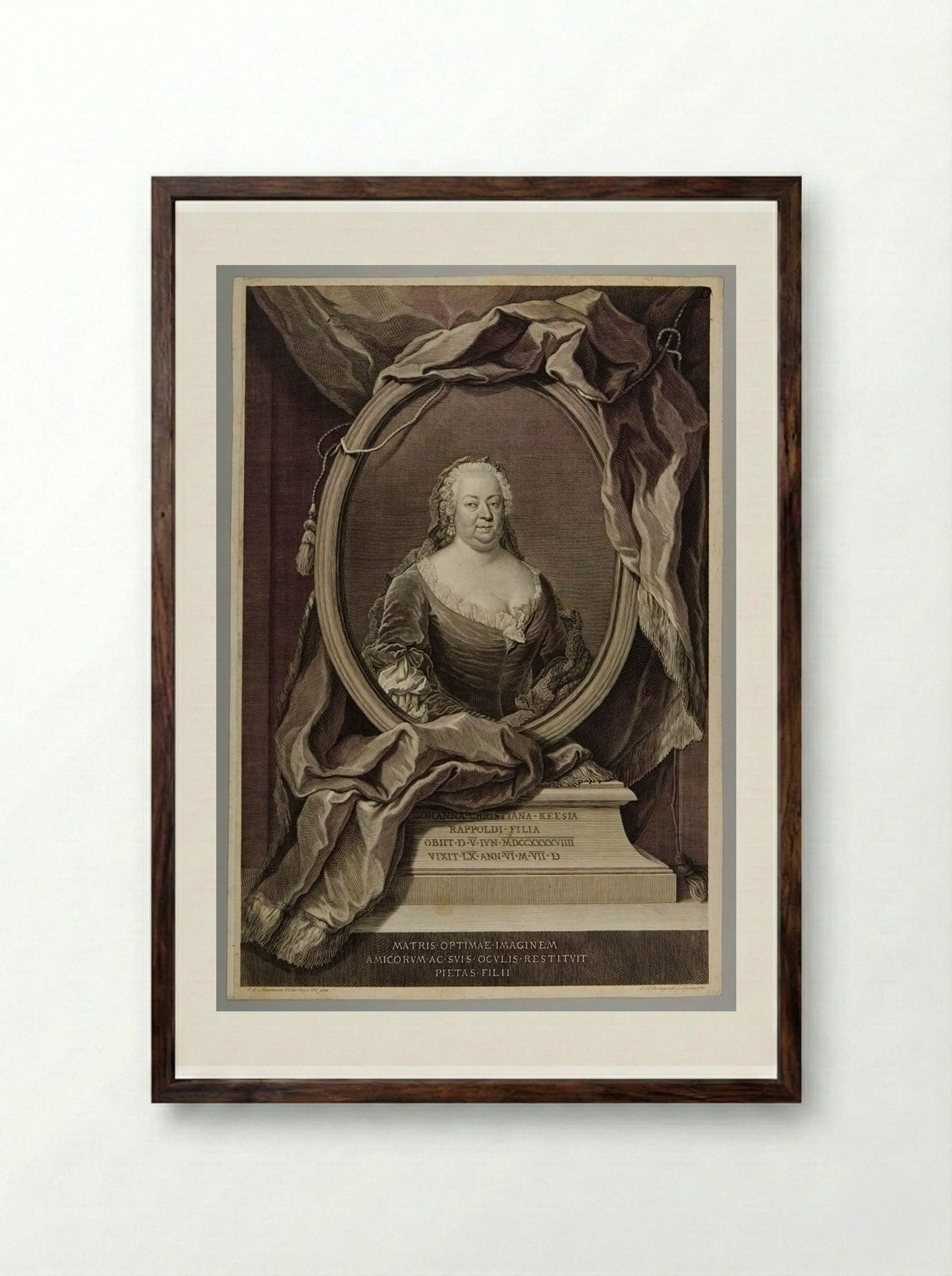 Portrait of Johanna Christiana Kees - Johann Martin Bernigeroth - Framed Print Dark Wood