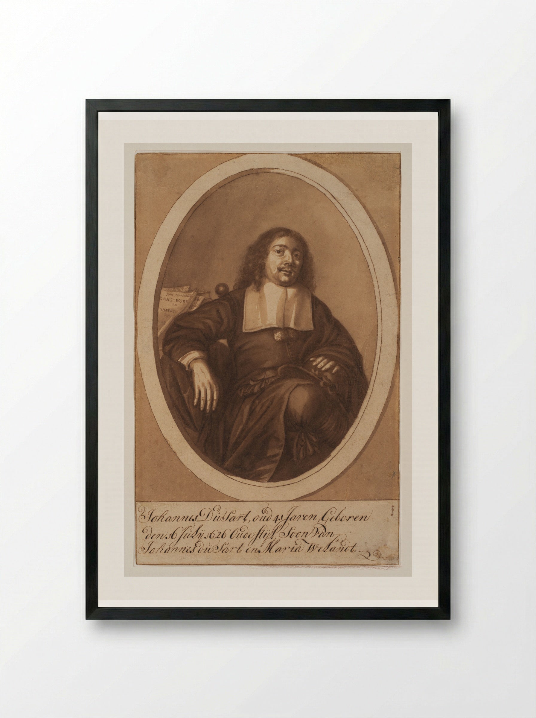 Portrait of Johannes Dusart - Cornelis Dusart - Framed Print Black
