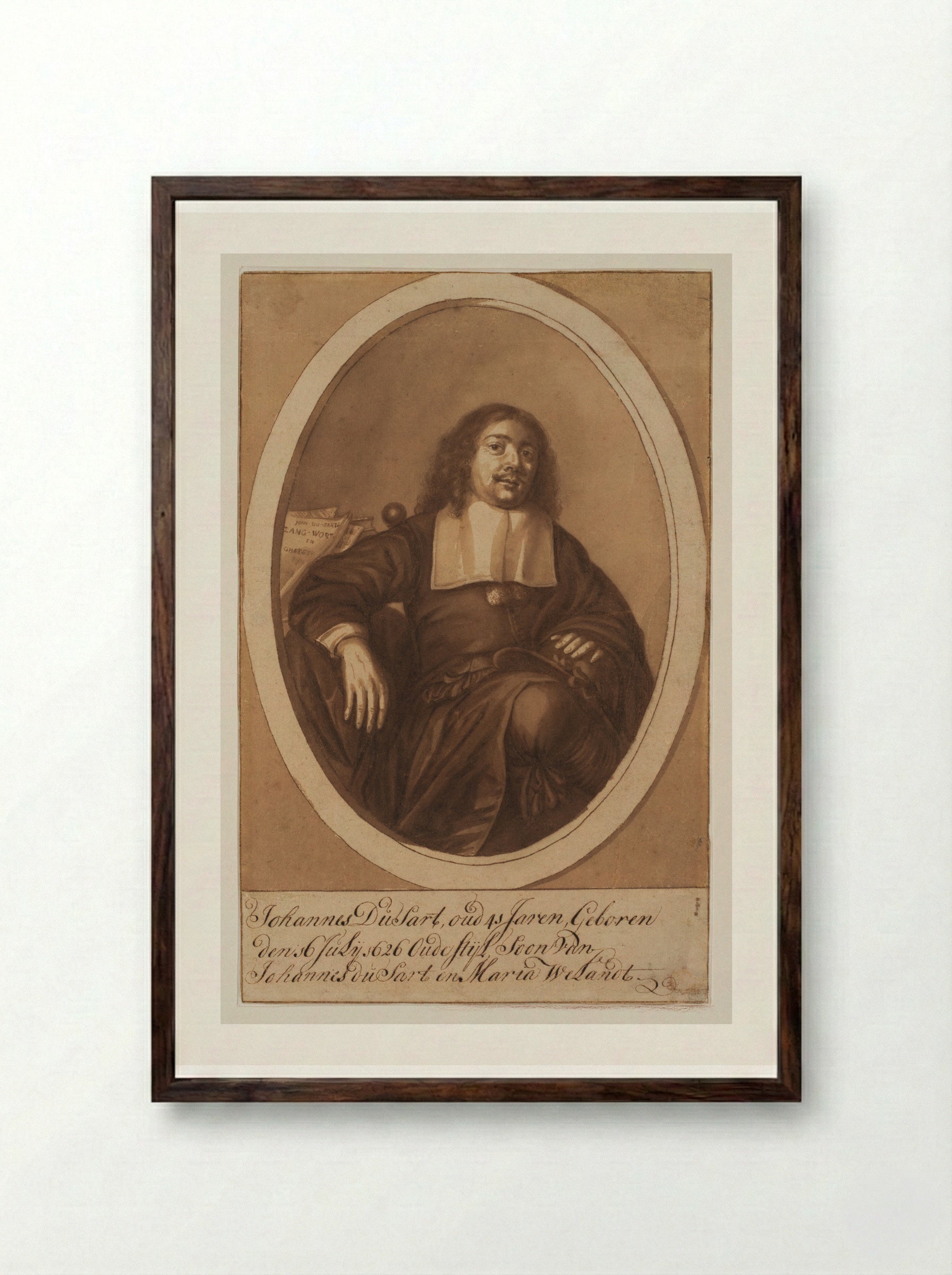 Portrait of Johannes Dusart - Cornelis Dusart - Framed Print Dark Wood