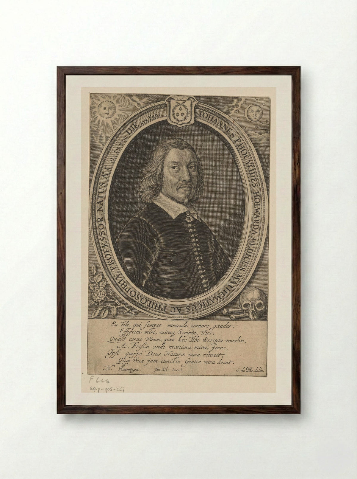 Portrait of Johannes Phocylides Holwarda - Crispijn van de Passe (II) - Framed Print Dark Wood