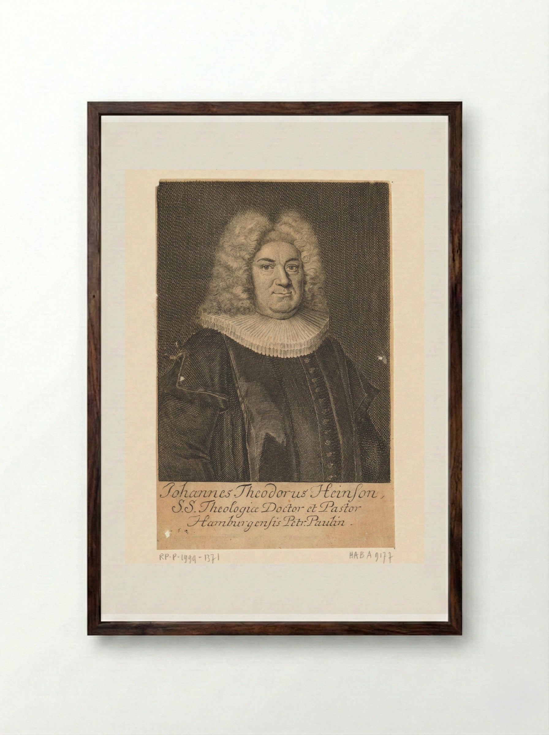 Portrait of Johannes Theodorus Heinson - Johann Martin Bernigeroth - Framed Print Dark Wood