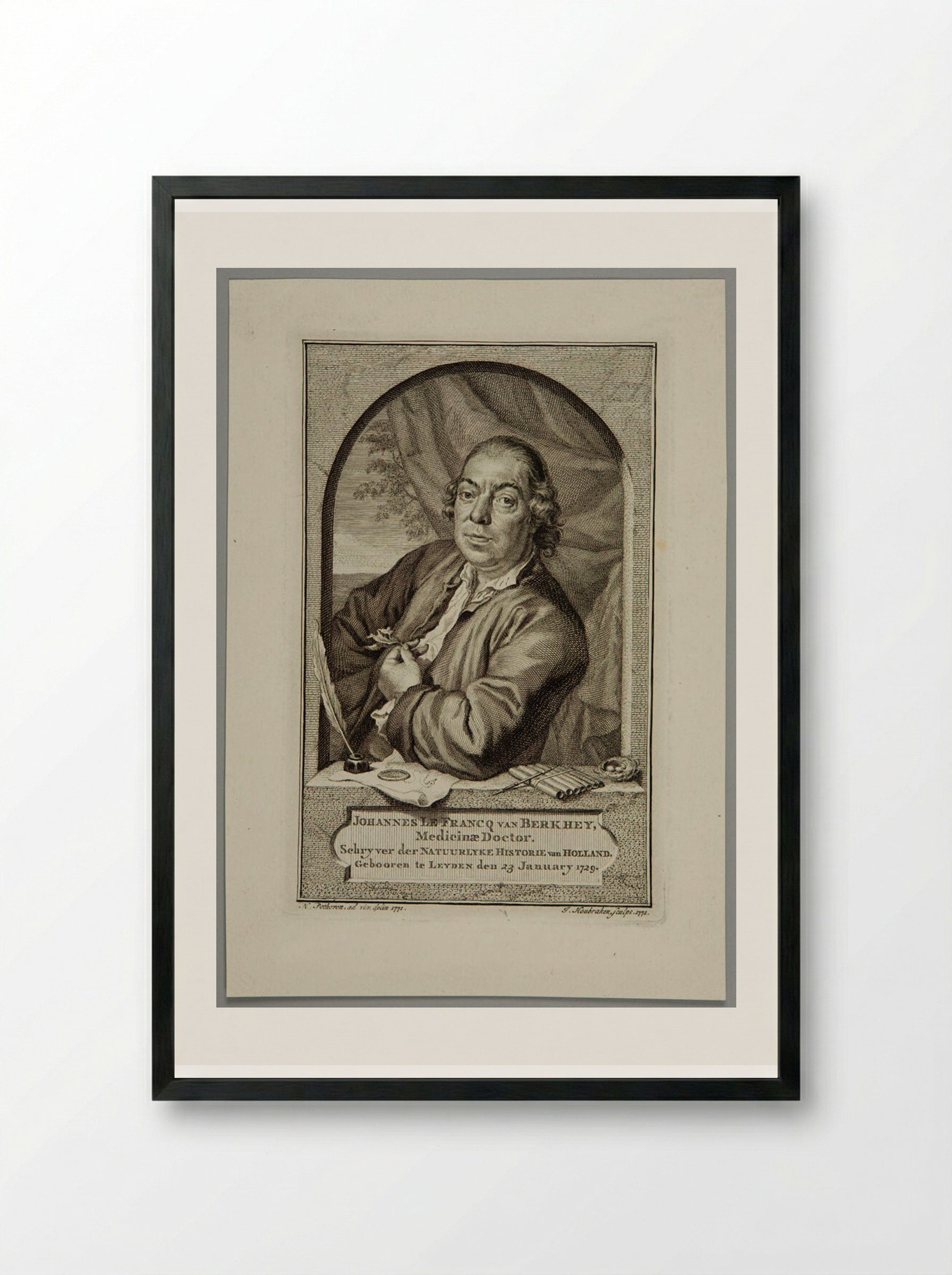 Portrait of Johannes le Francq van Berkhey - Jacobus Houbraken - Framed Print Black