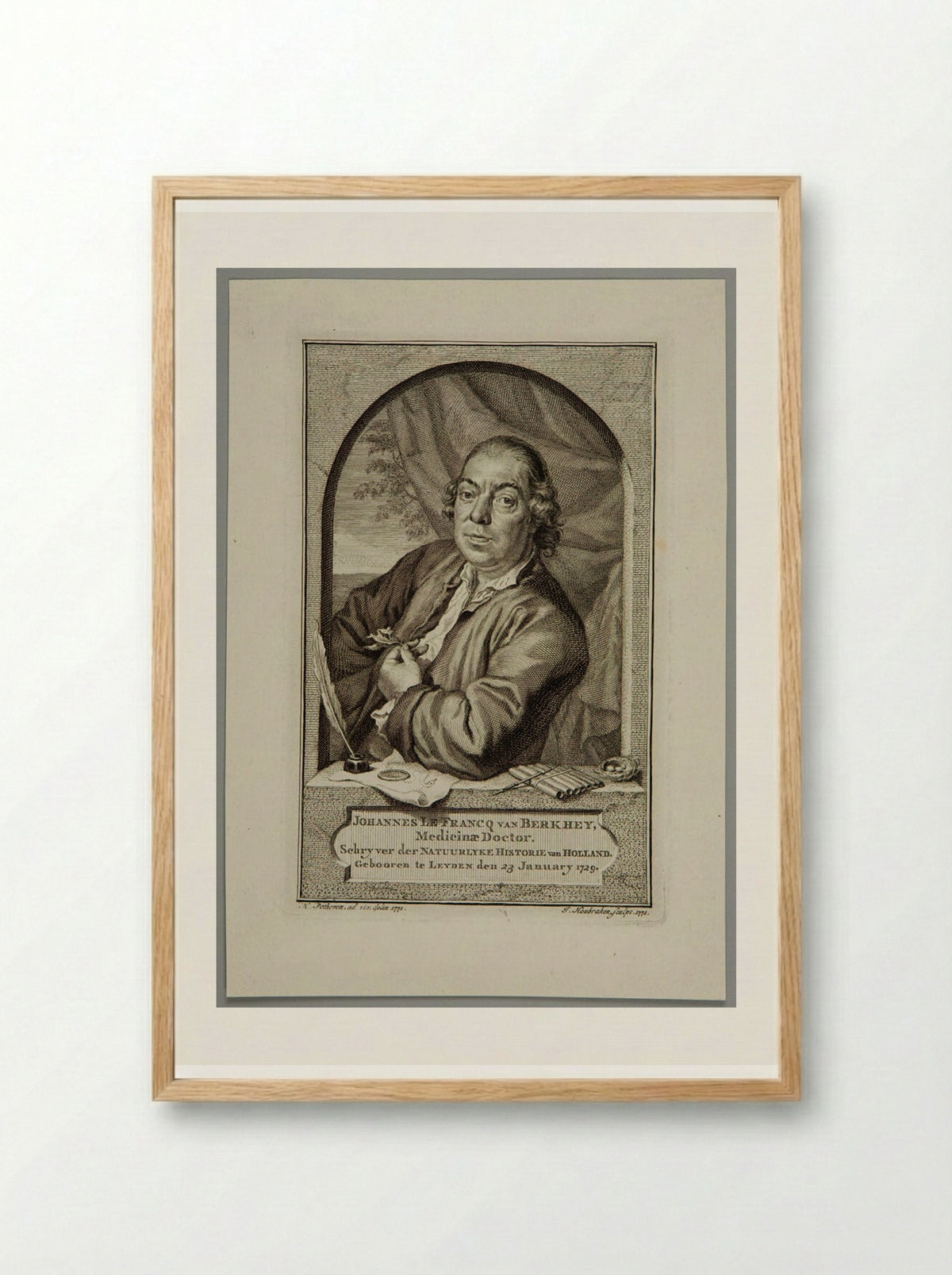 Portrait of Johannes le Francq van Berkhey - Jacobus Houbraken - Framed Print Wood