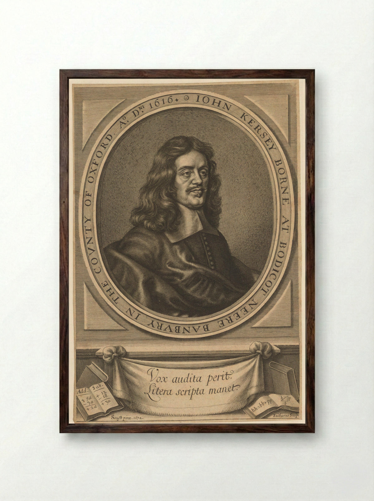 Portrait of John Kersey - William Faithorne - Framed Print Dark Wood