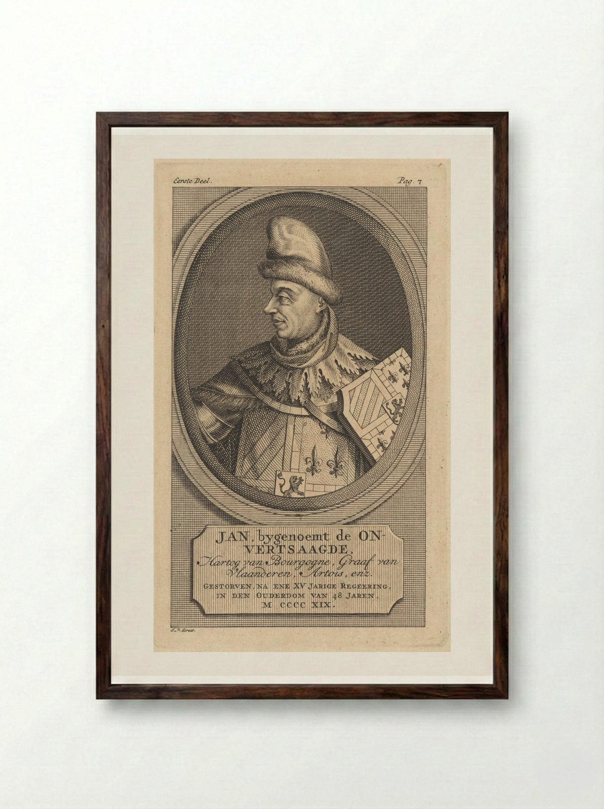 Portrait of John the Fearless, Duke of Burgundy - Jan Punt - Framed Print Dark Wood