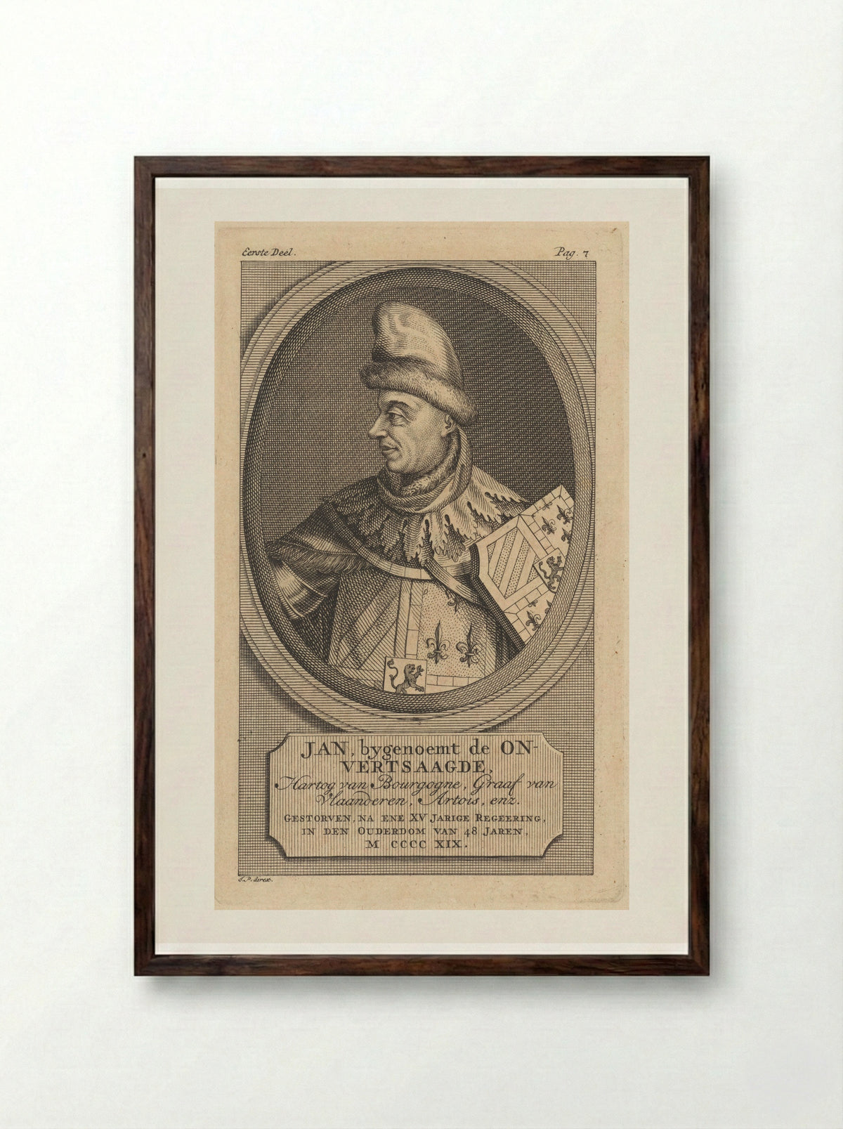 Portrait of John the Fearless, Duke of Burgundy - Jan Punt - Framed Print Dark Wood