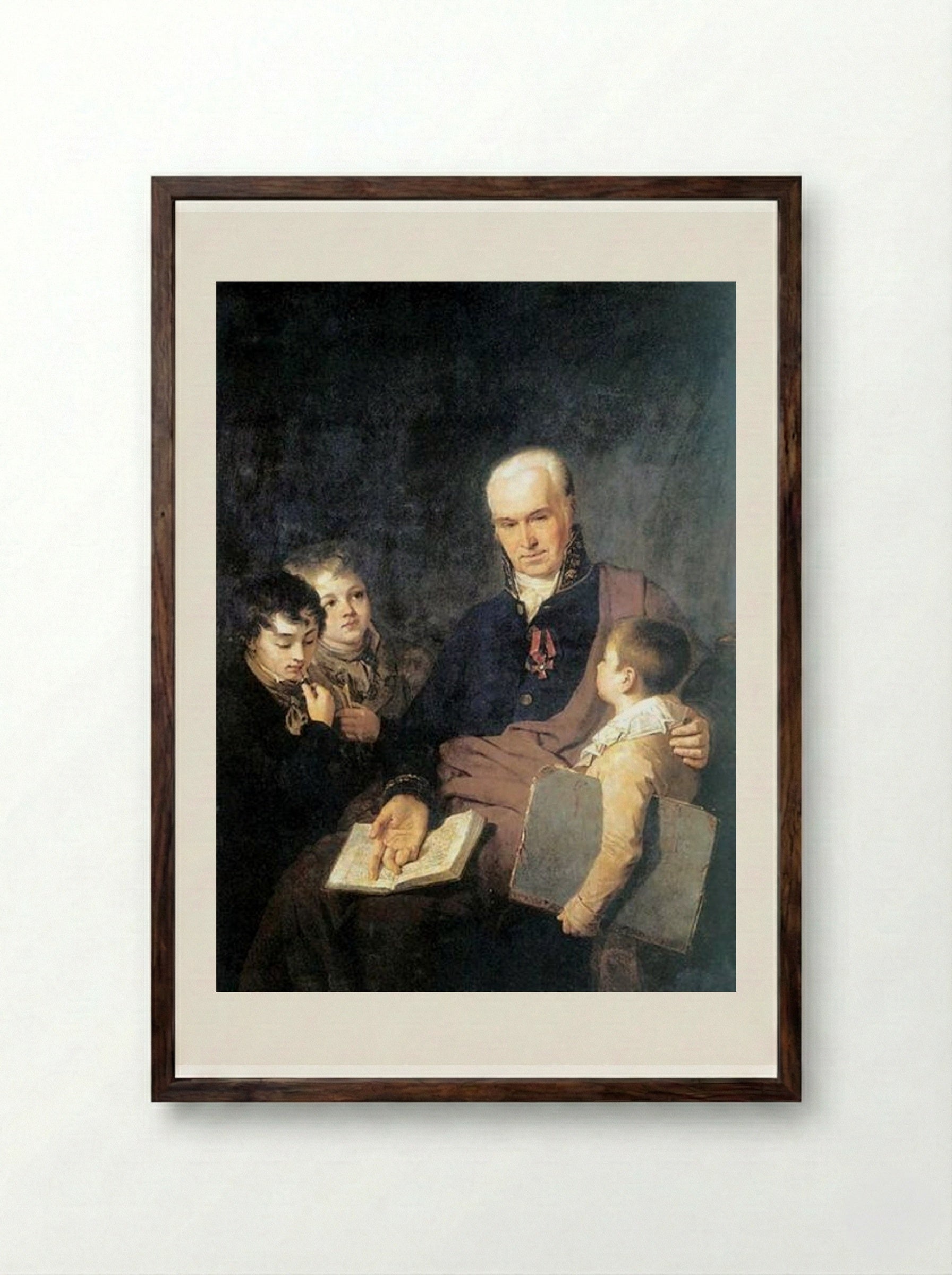 Portrait of K. I. Golovachevsky and the Younger Pupils of the Academy - Alexey Venetsianov - Framed Print Dark Wood