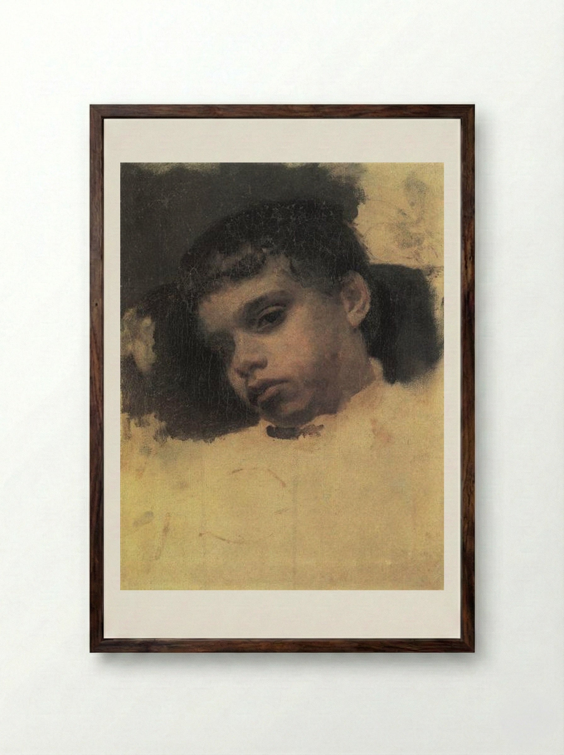 Portrait of Kolya (Nikolay) Simonovich - Valentin Serov - Framed Print Dark Wood