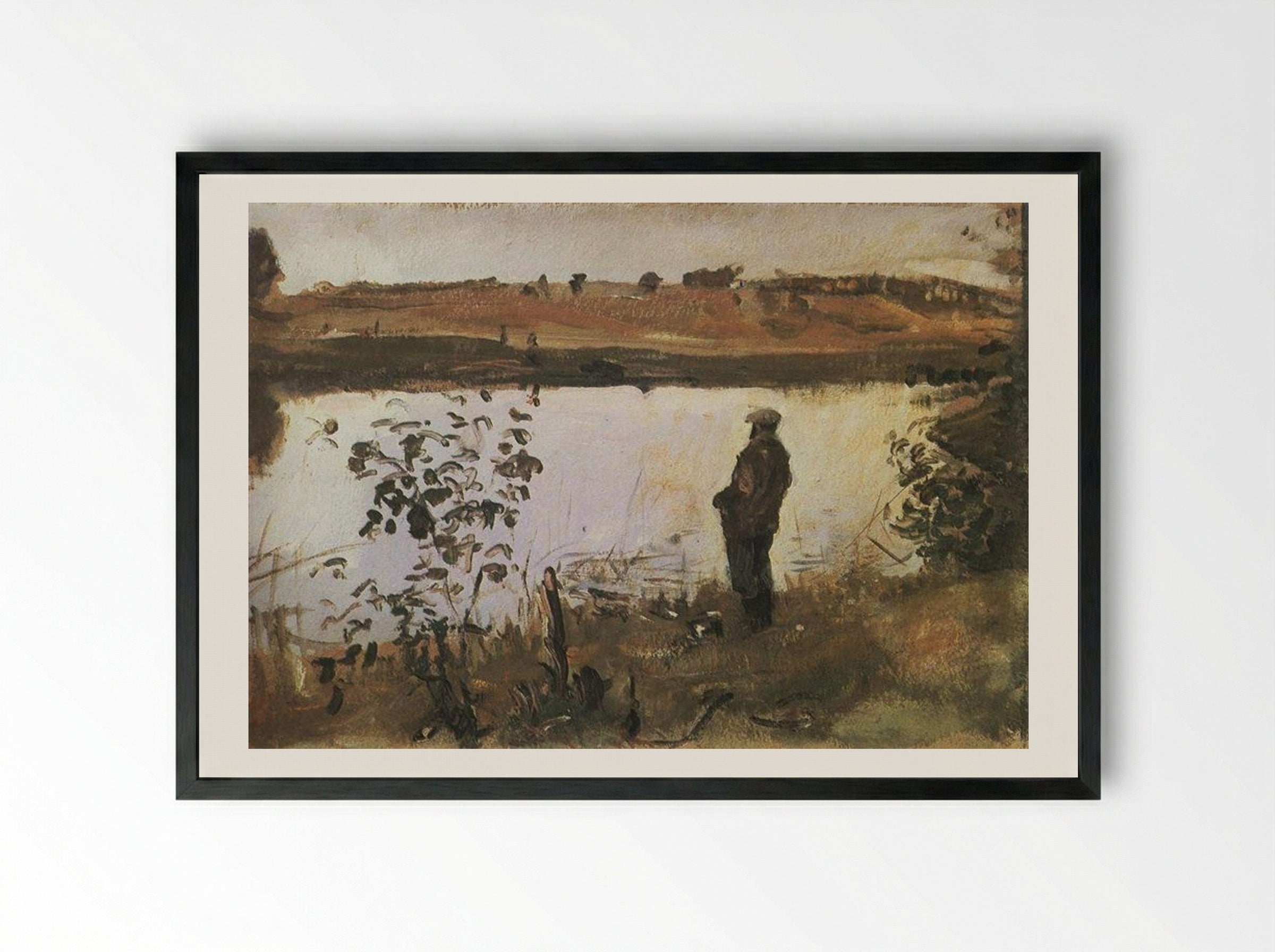 Portrait of Konstantin Korovin on the River Bank - Valentin Serov - Framed Print Black