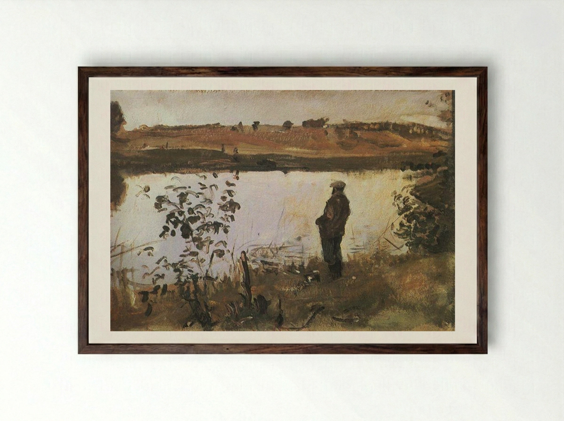 Portrait of Konstantin Korovin on the River Bank - Valentin Serov - Framed Print Dark Wood