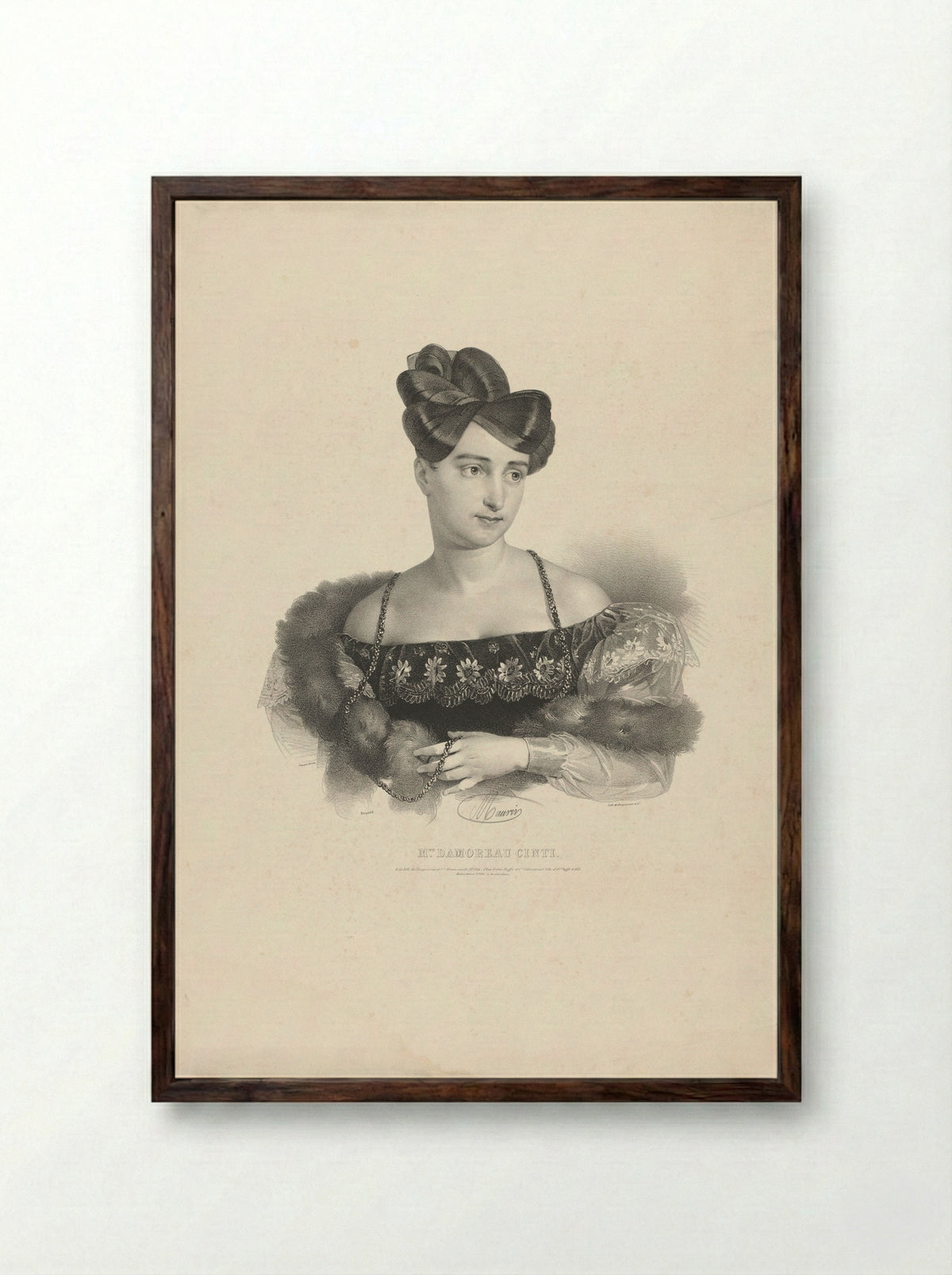 Portrait of Laure Cinti-Damoreau - Antoine Maurin - Framed Print Dark Wood