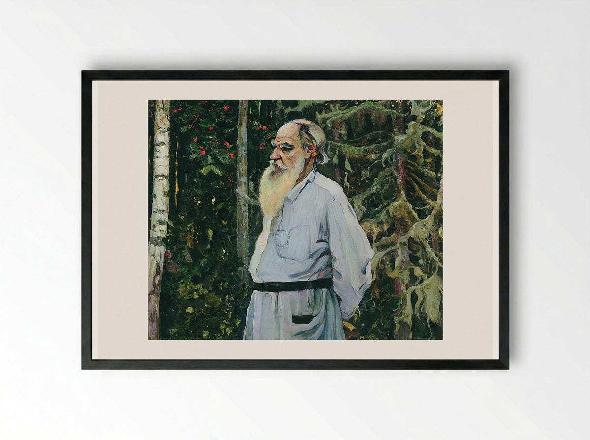 Portrait of Leo Tolstoy - Mikhail Nesterov - Framed Print Black