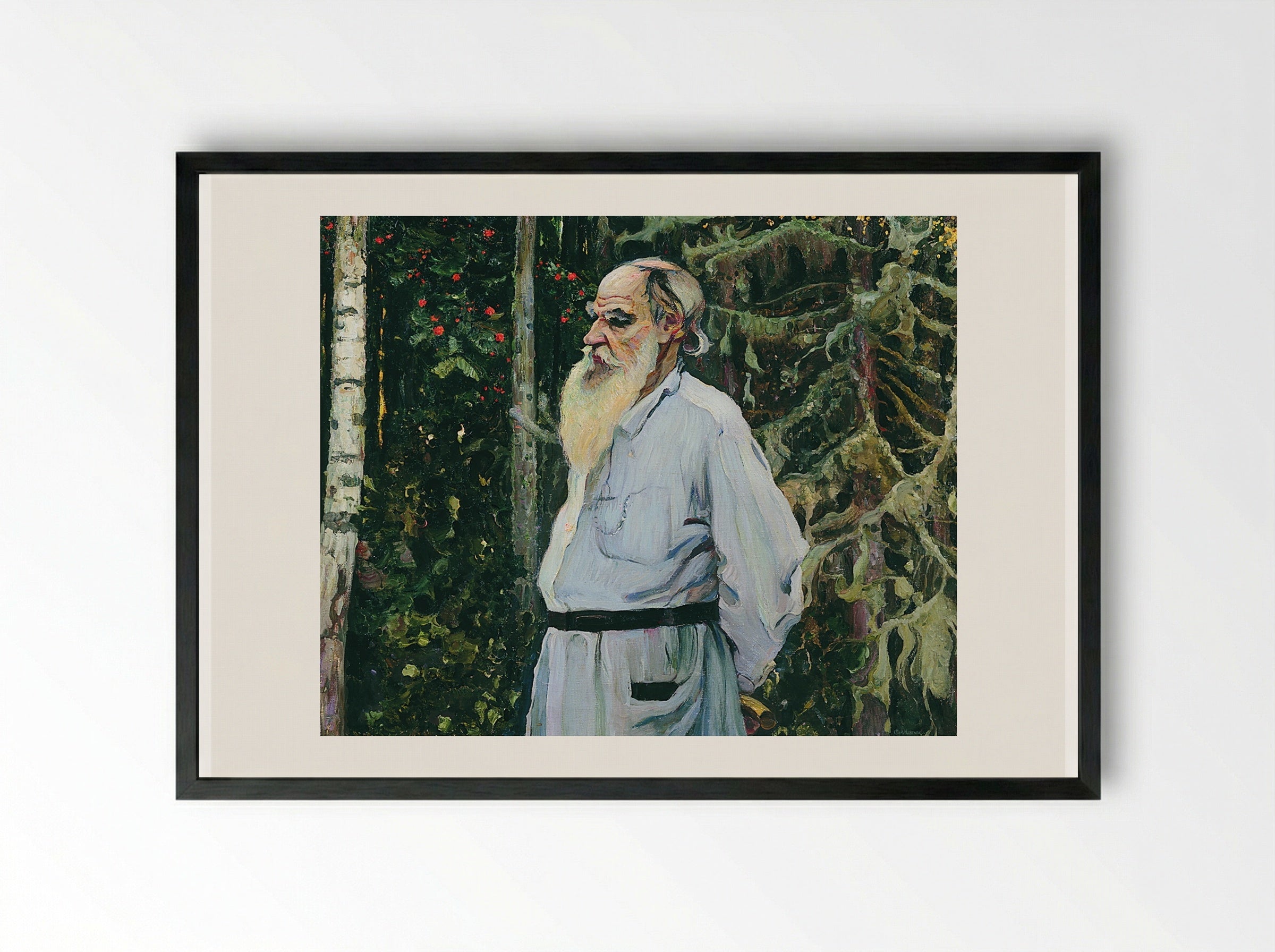 Portrait of Leo Tolstoy - Mikhail Nesterov - Framed Print Black
