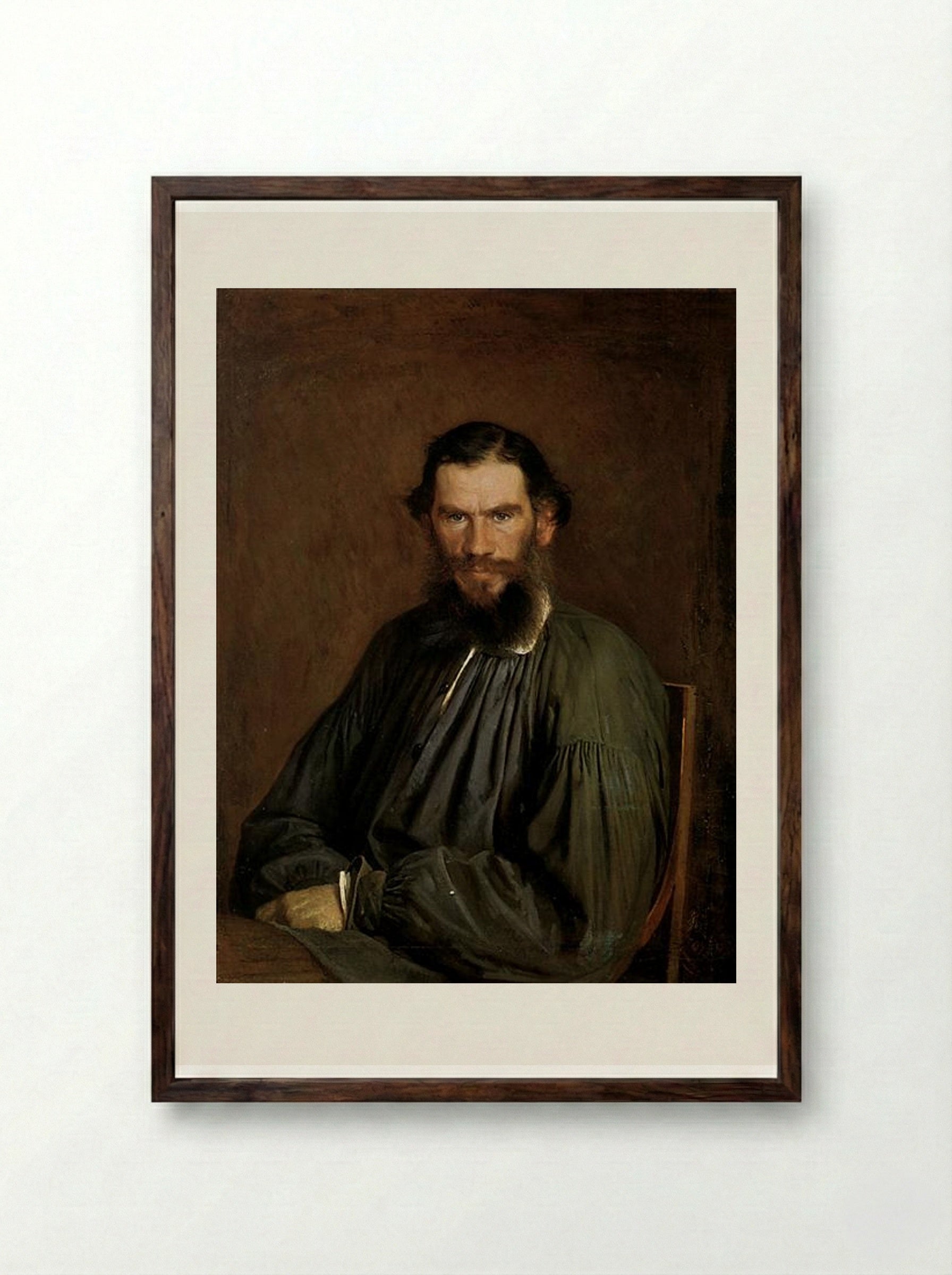 Portrait of Leo Tolstoy - Ivan Kramskoy - Framed Print Dark Wood