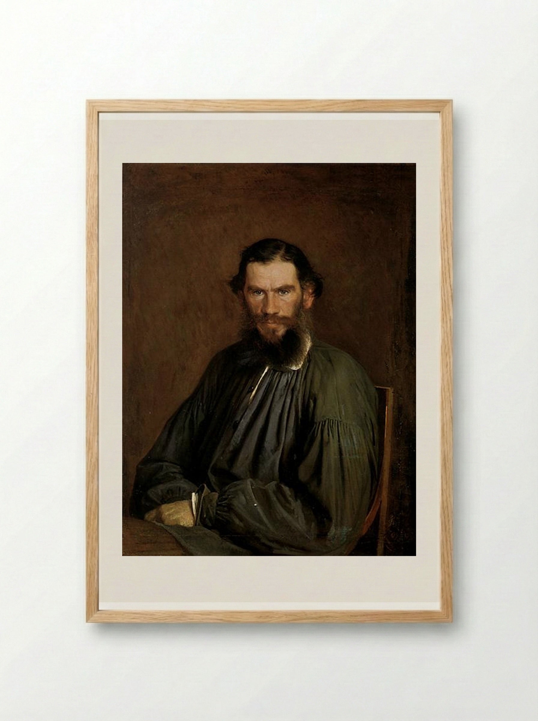 Portrait of Leo Tolstoy - Ivan Kramskoy - Framed Print Wood