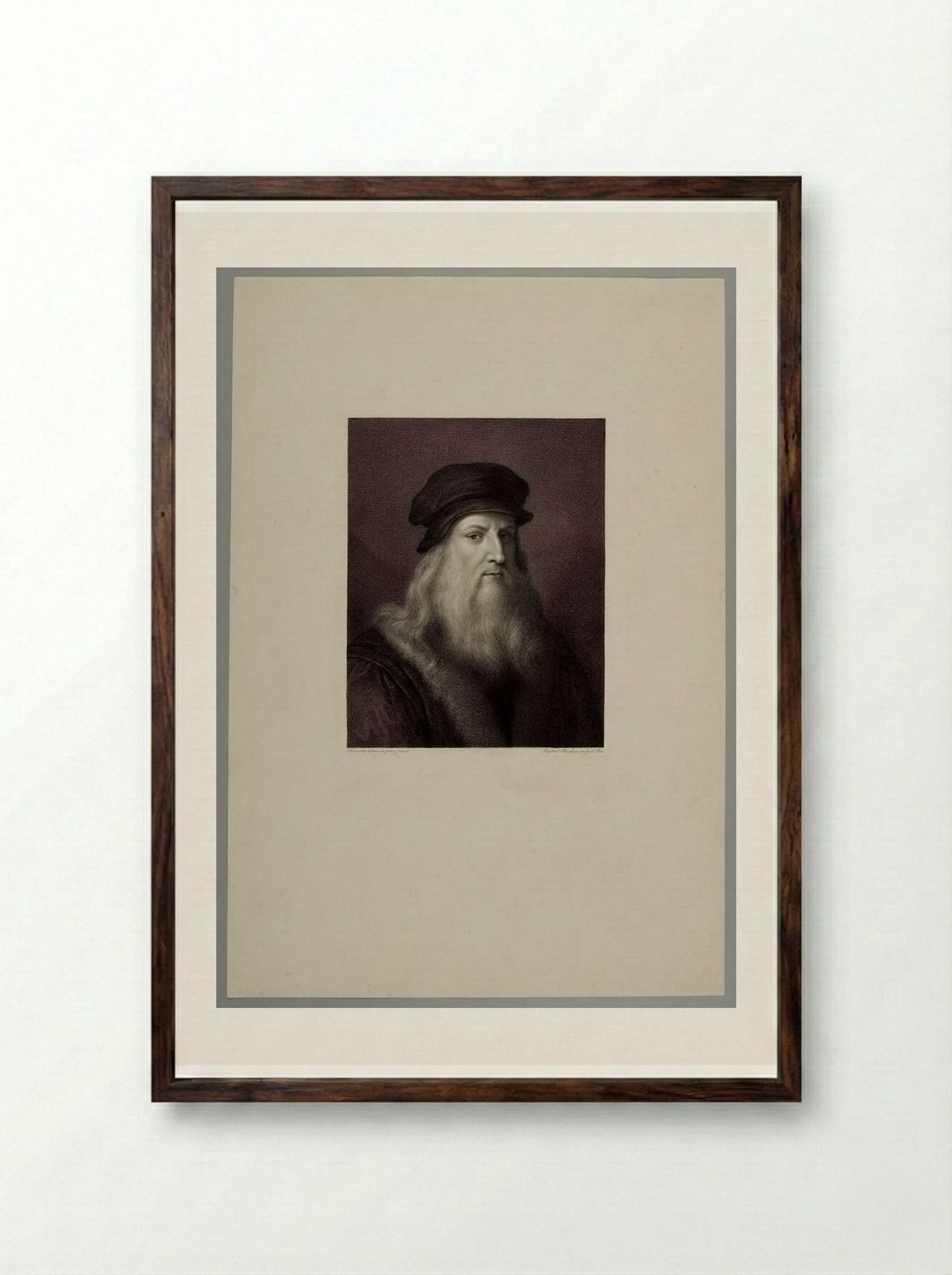 Portrait of Leonardo da Vinci - Raphael Morghen - Framed Print Dark Wood