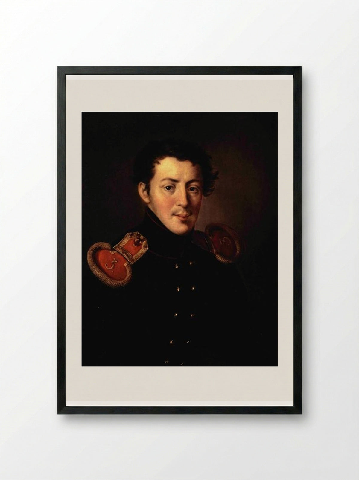 Portrait of Lieutenant Captain Ivan Vasilyevich Alymov - Vasily Tropinin - Framed Print Black