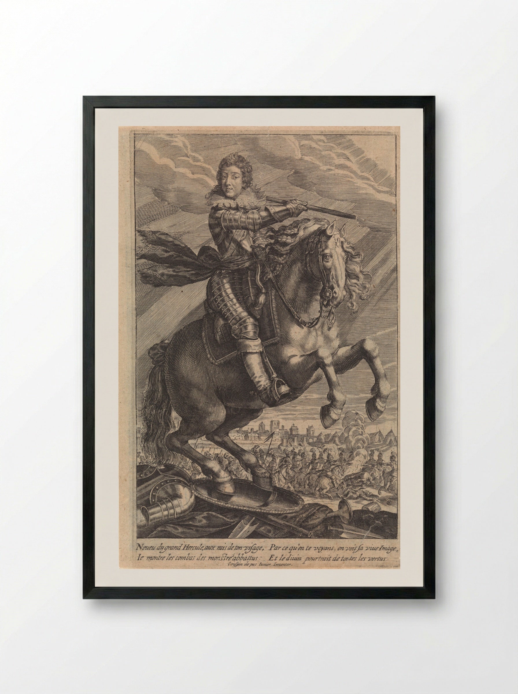 Portrait of Louis XIII on Horseback - Crispijn van de Passe (II) - Framed Print Black