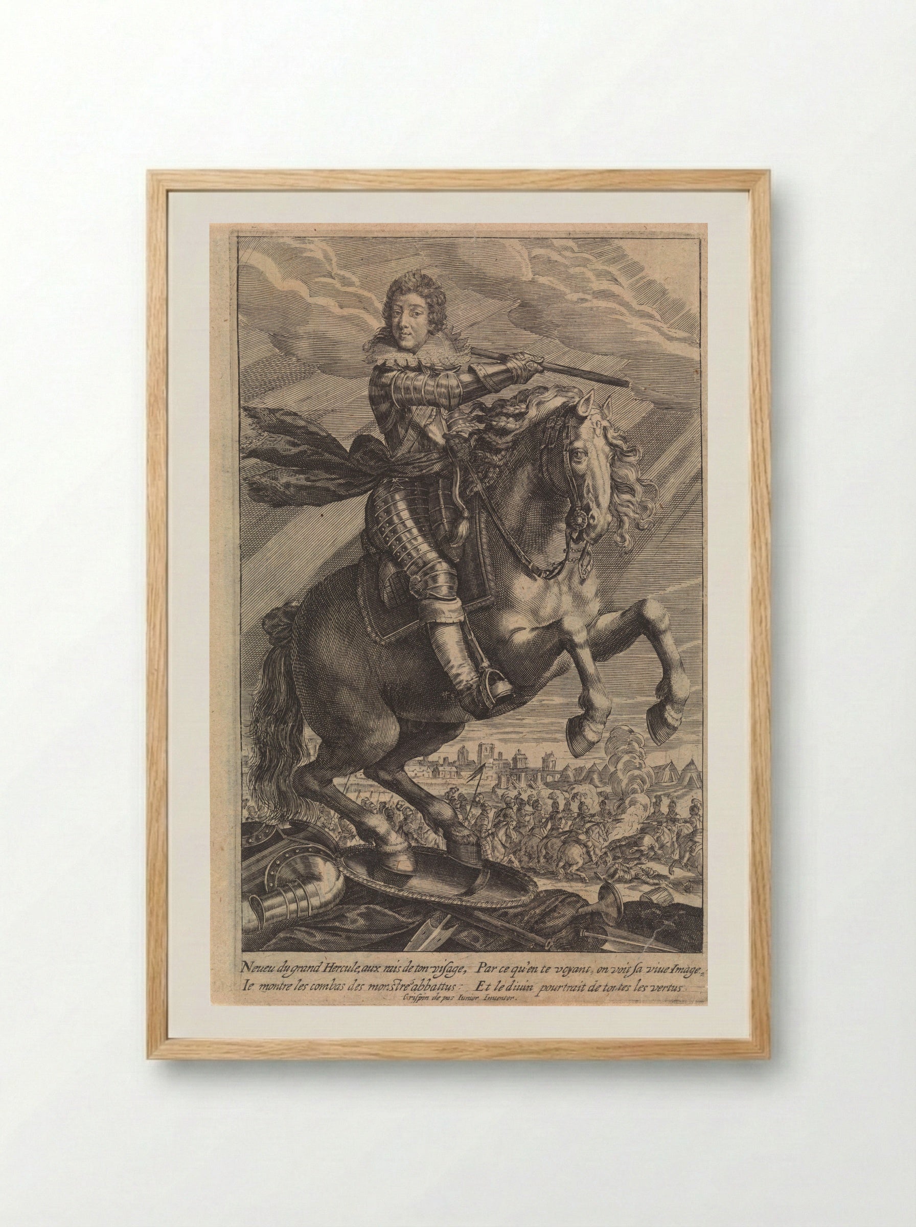Portrait of Louis XIII on Horseback - Crispijn van de Passe (II) - Framed Print Wood