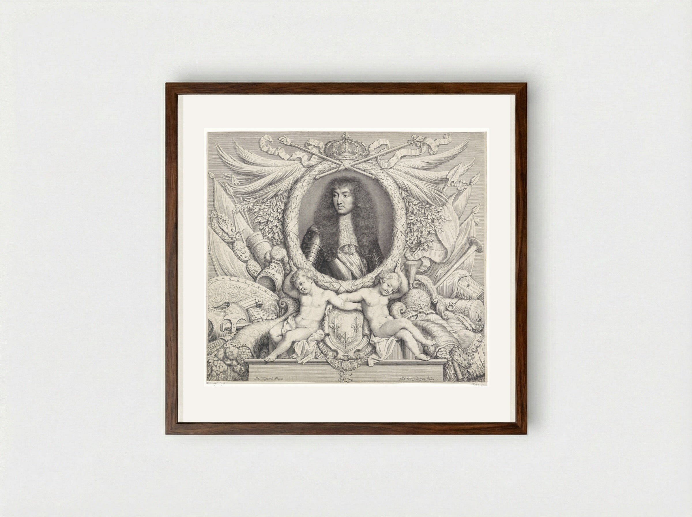 Portrait of Louis XIV - Pieter van Schuppen - Framed Print Dark Wood