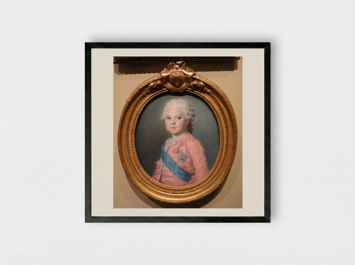 Portrait of Louis XV of France - Maurice Quentin de La Tour - Framed Print Black