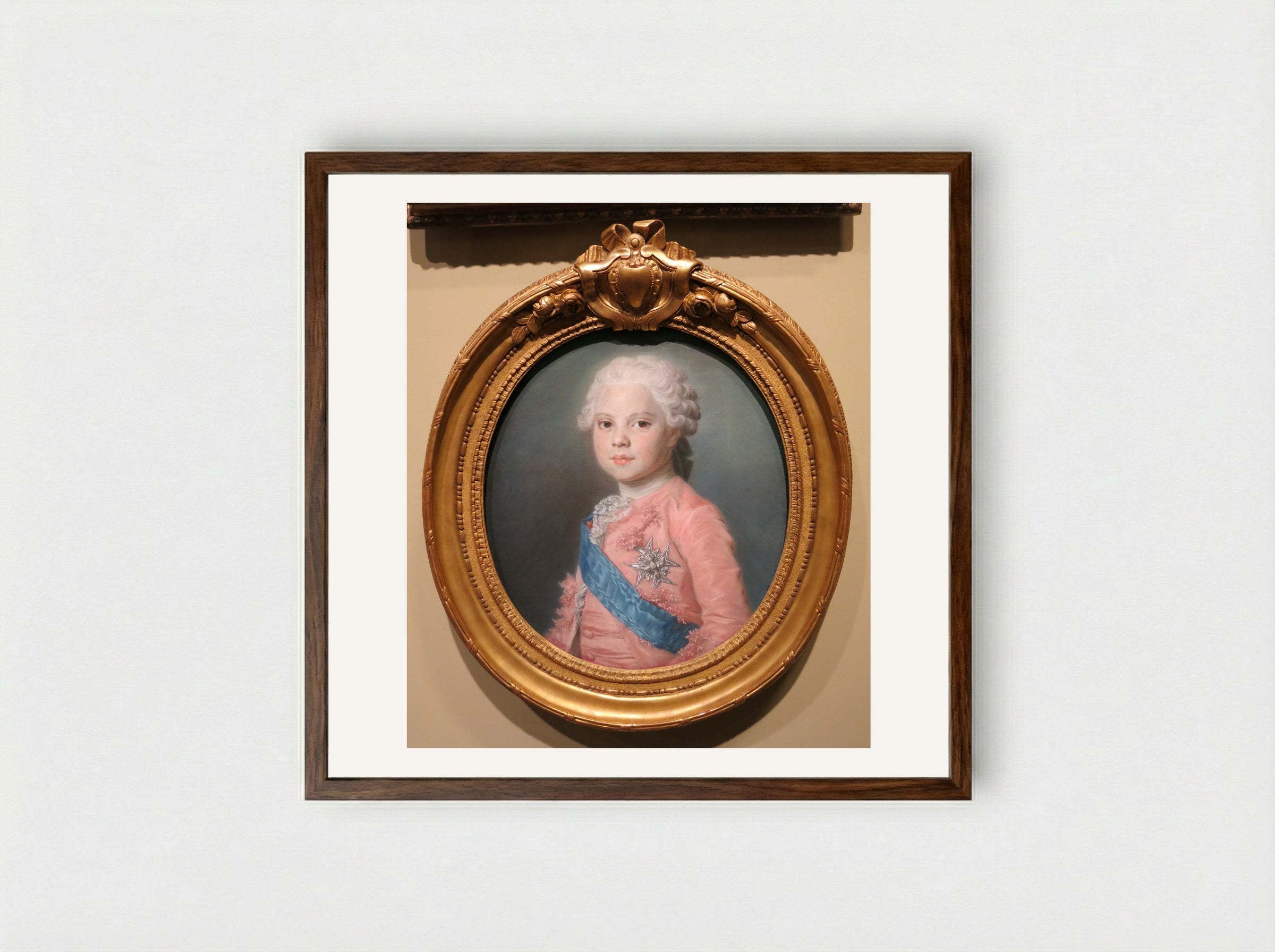Portrait of Louis XV of France - Maurice Quentin de La Tour - Framed Print Dark Wood