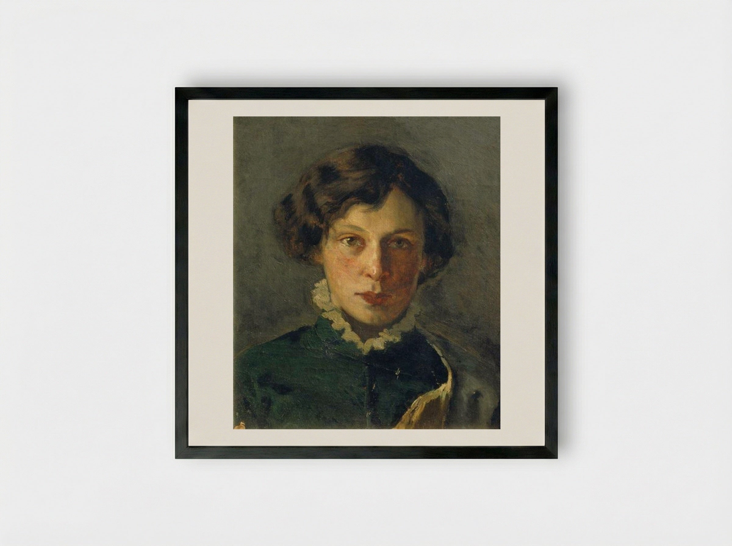 Portrait of M. Nesterova - Mikhail Nesterov - Framed Print Black