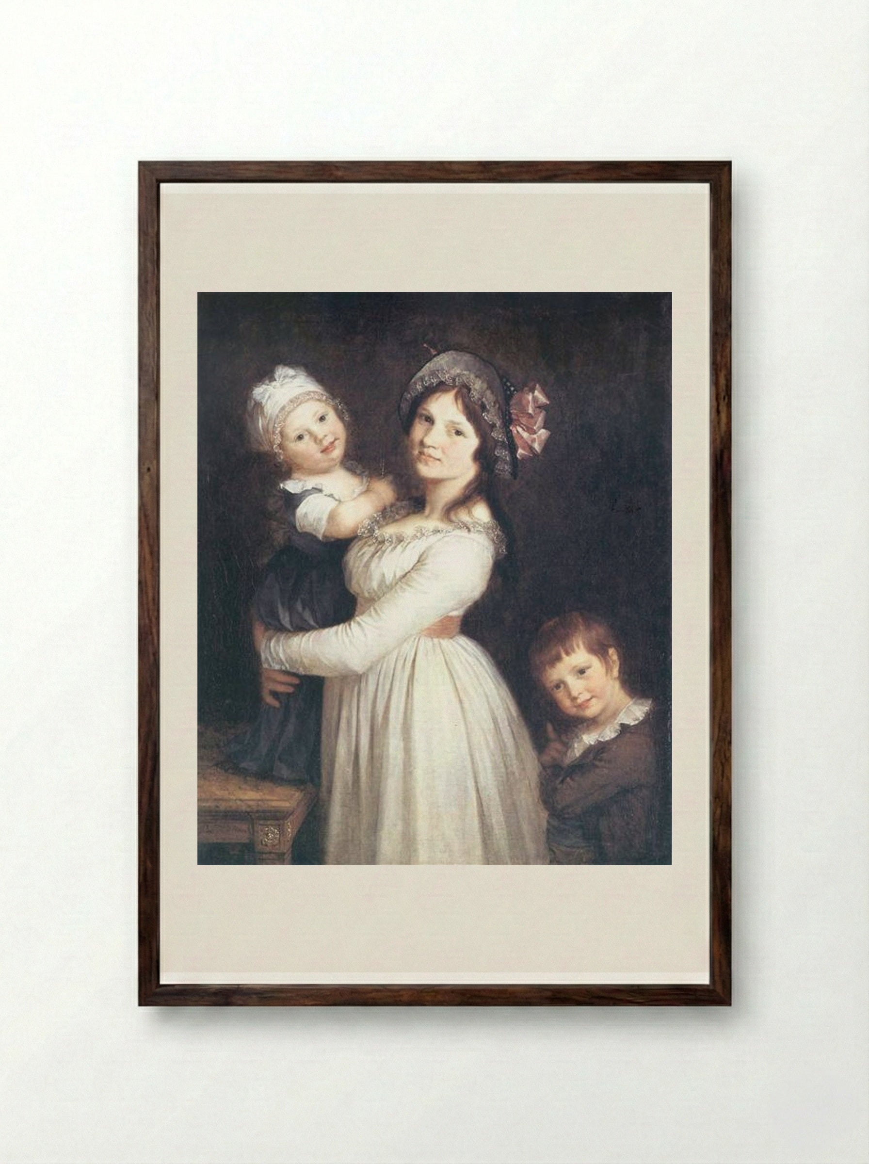 Portrait of Madame Anthony and Her Children - Pierre-Paul Prud'hon - Framed Print Dark Wood