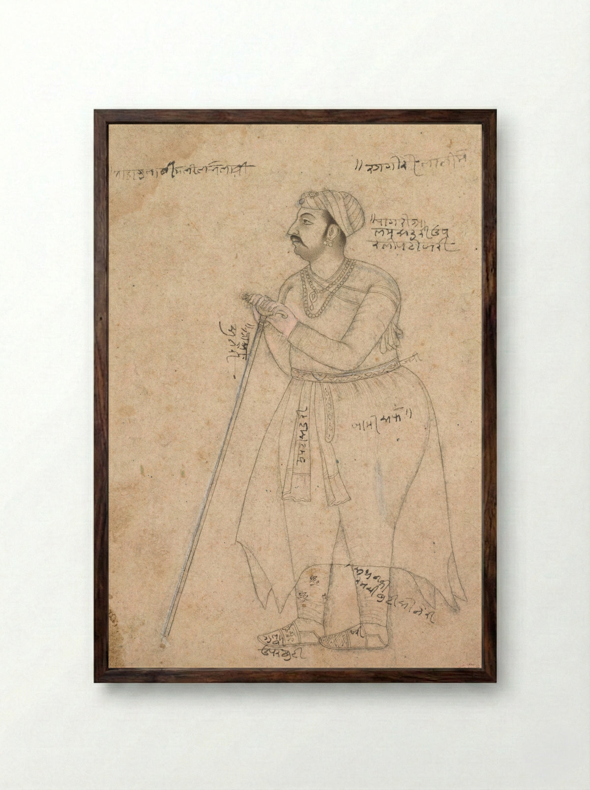 Portrait of Maharaja Rai Singh of Bikaner - Nur Muhammad - Framed Print Dark Wood