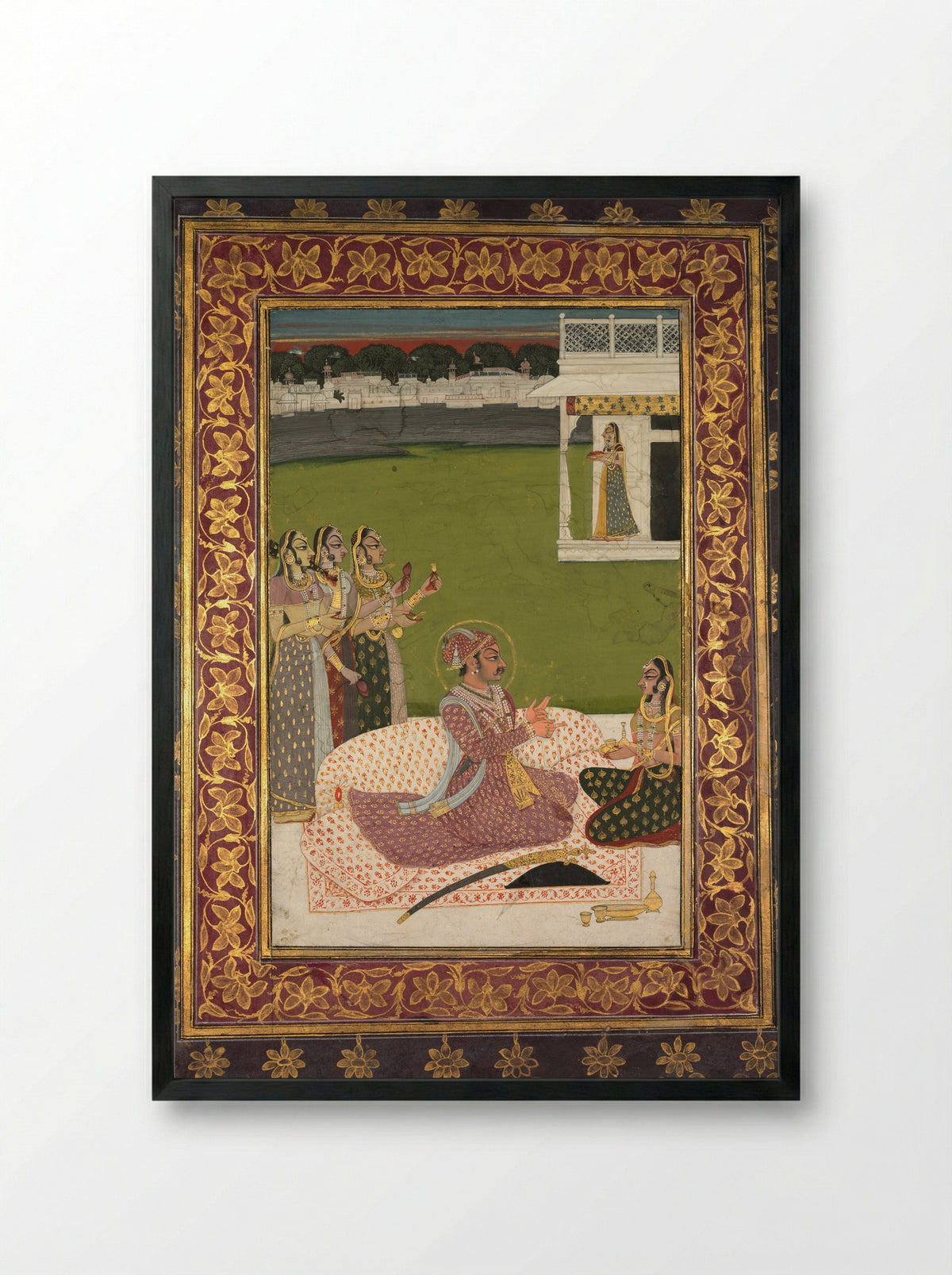 Portrait of Maharaja Savant Singh with Consort, Bani Thani - Nihal Chand - Framed Print Black