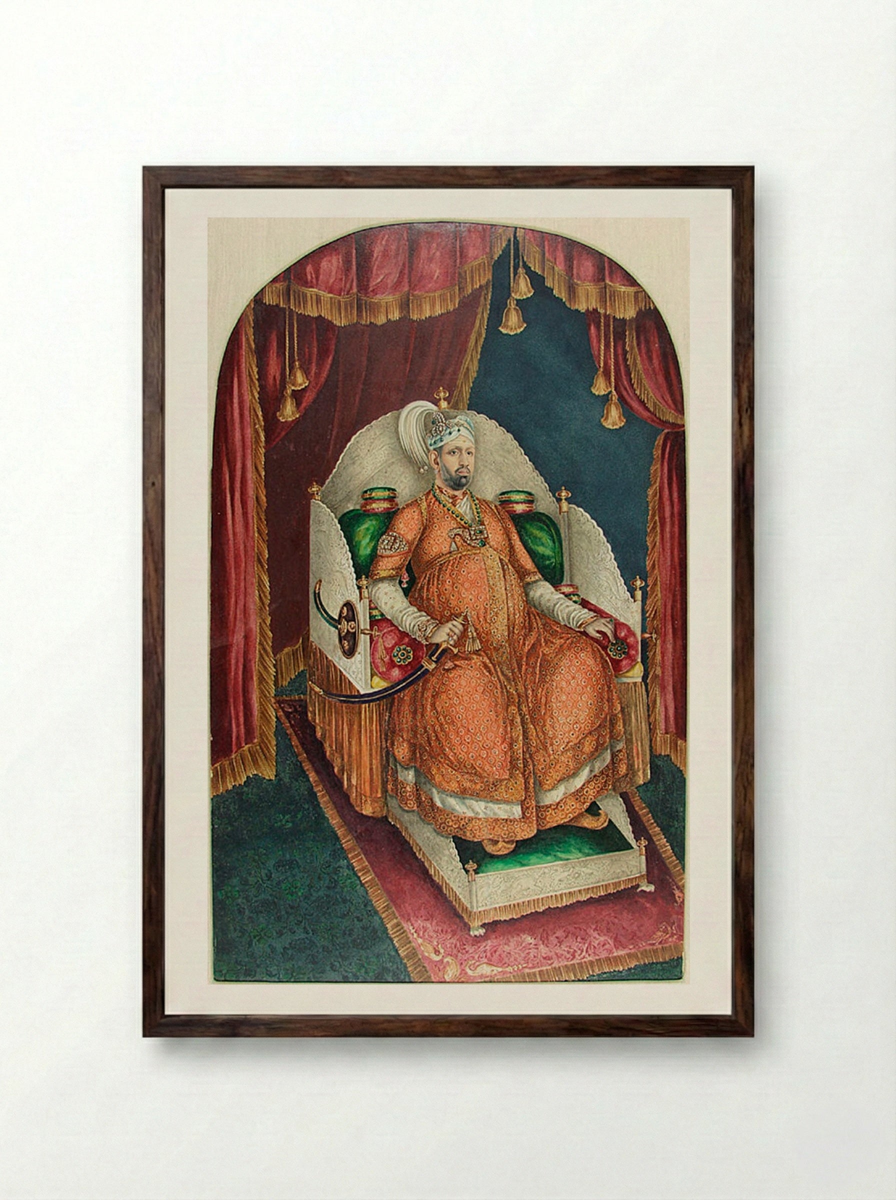 Portrait of Maharaja Uthram Thirunal Marthanda Varma of Travancore - Fine Art Print - Framed Print Dark Wood