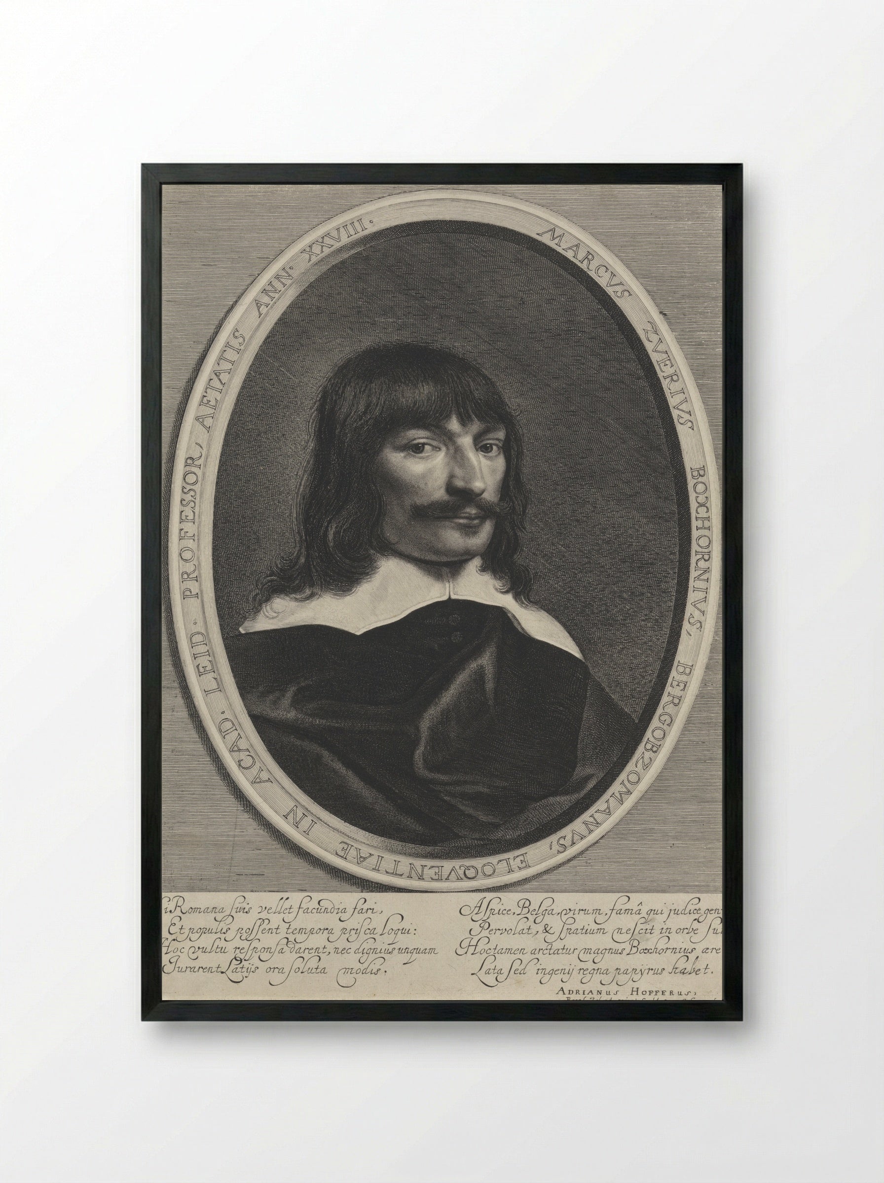Portrait of Marcus Zuerius Boxhorn - Jonas Suyderhoef - Framed Print Black