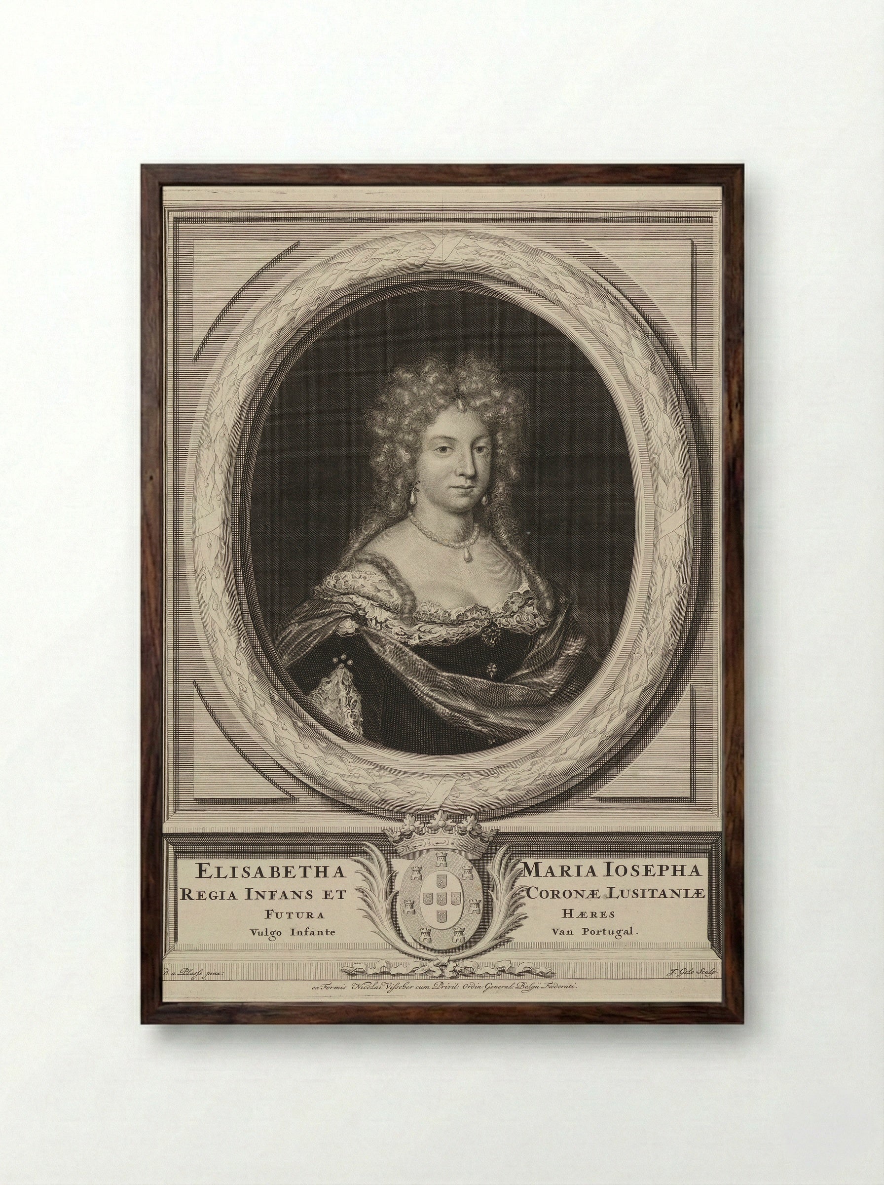 Portrait of Maria Josepha of Austria - David van der Plas - Framed Print Dark Wood
