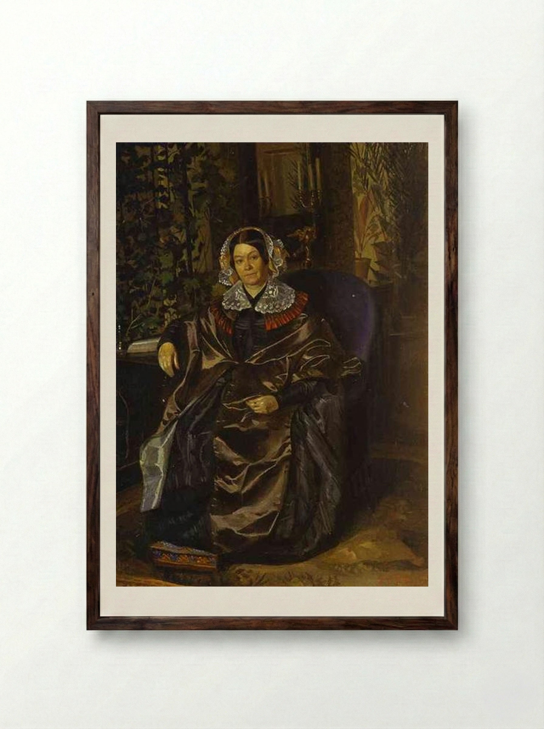 Portrait of Maria Pavlovna Druzhinina - Pavel Fedotov - Framed Print Dark Wood