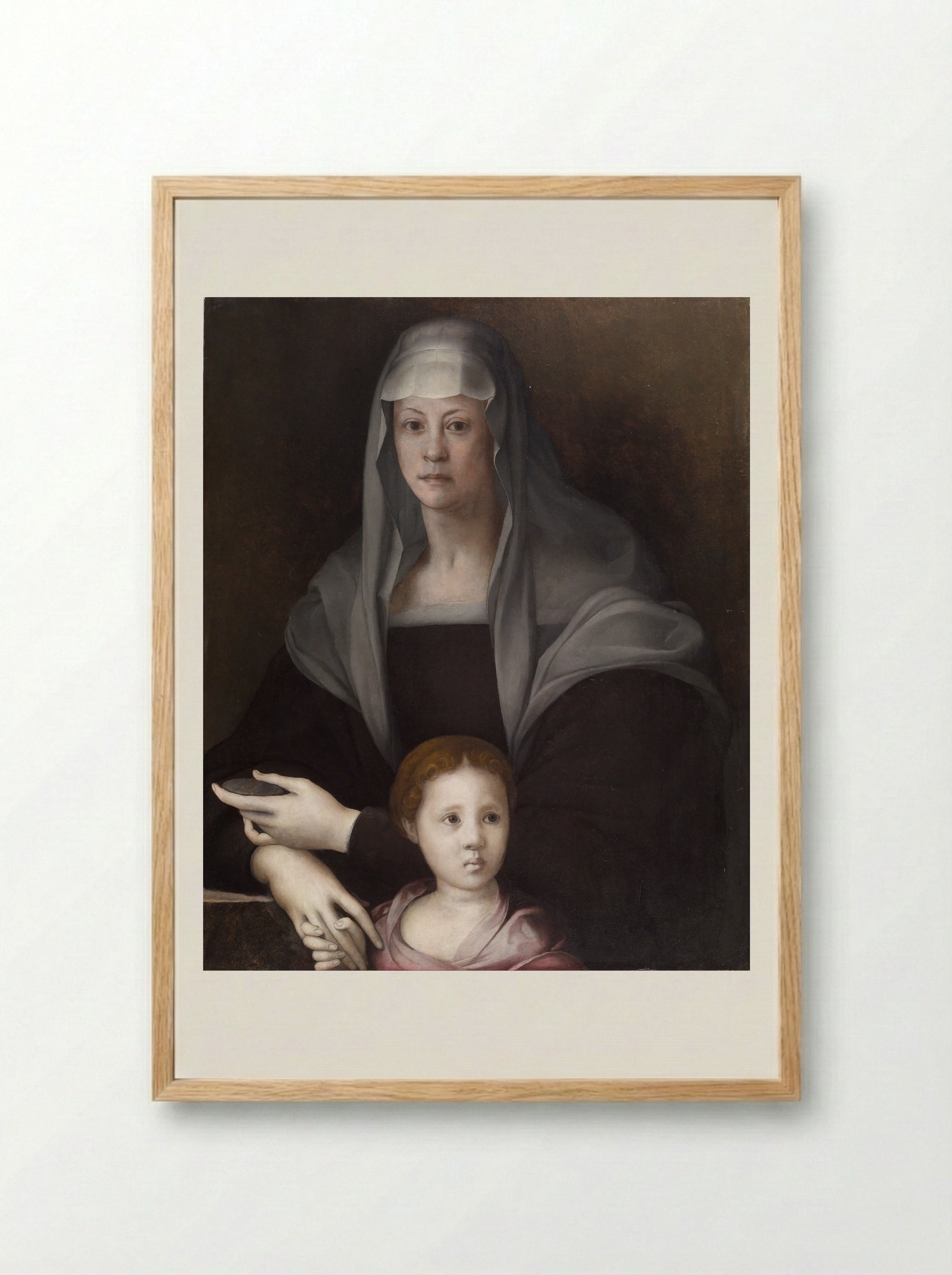 Portrait of Maria Salviati with Giulia de' Medici - Jacopo Pontormo - Framed Print Wood
