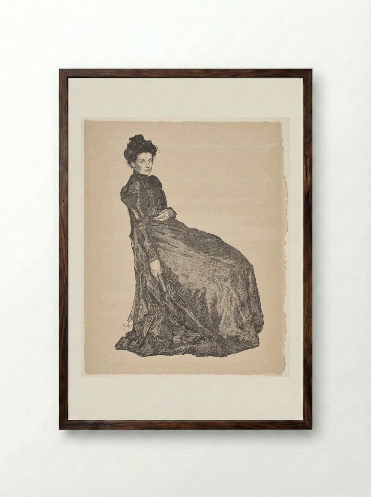 Portrait of Marianne Brockhaus in Leipzig - Otto Greiner - Framed Print Dark Wood