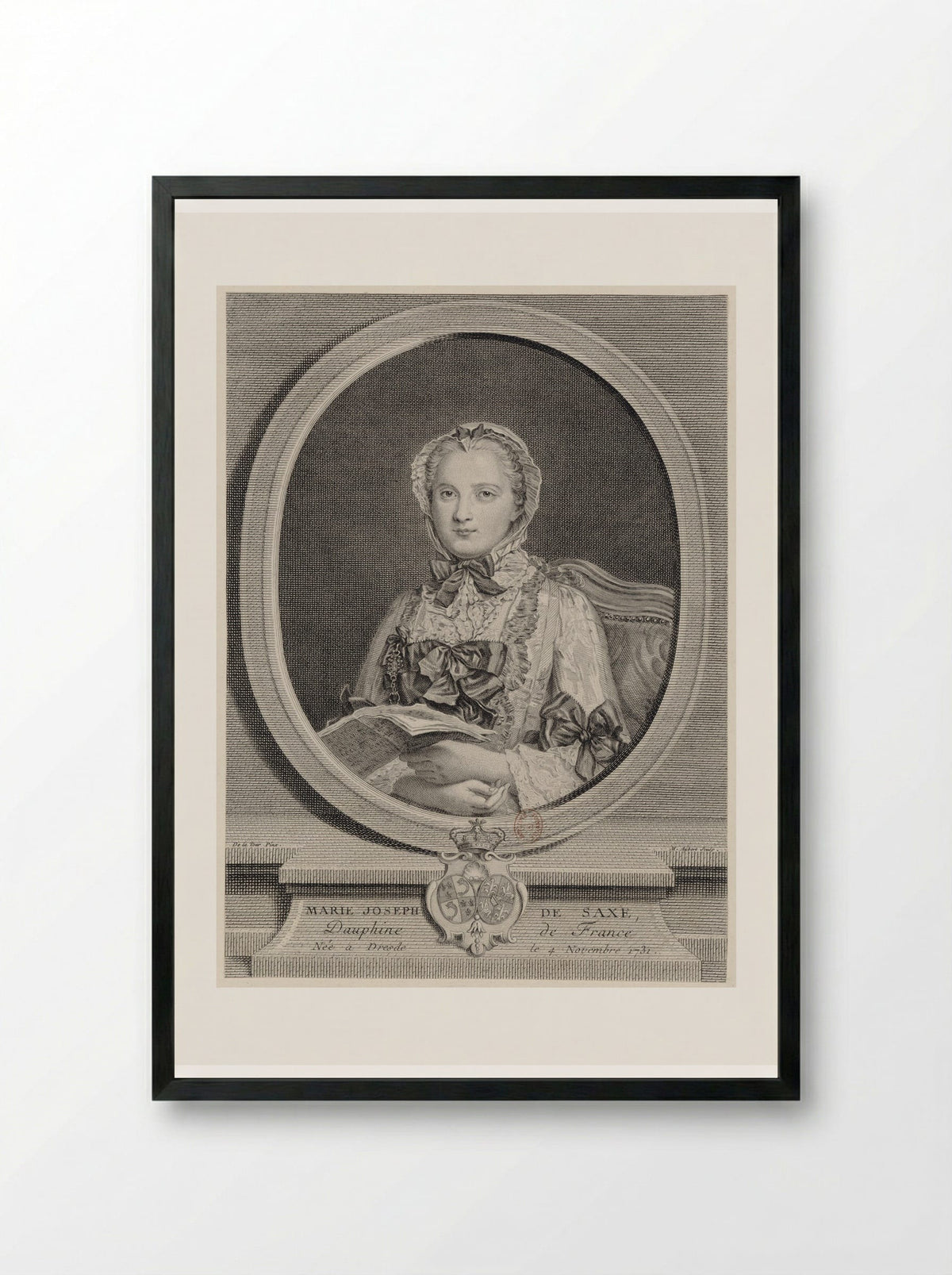 Portrait of Marie-Josephe of Saxony - Maurice Quentin de La Tour - Framed Print Black