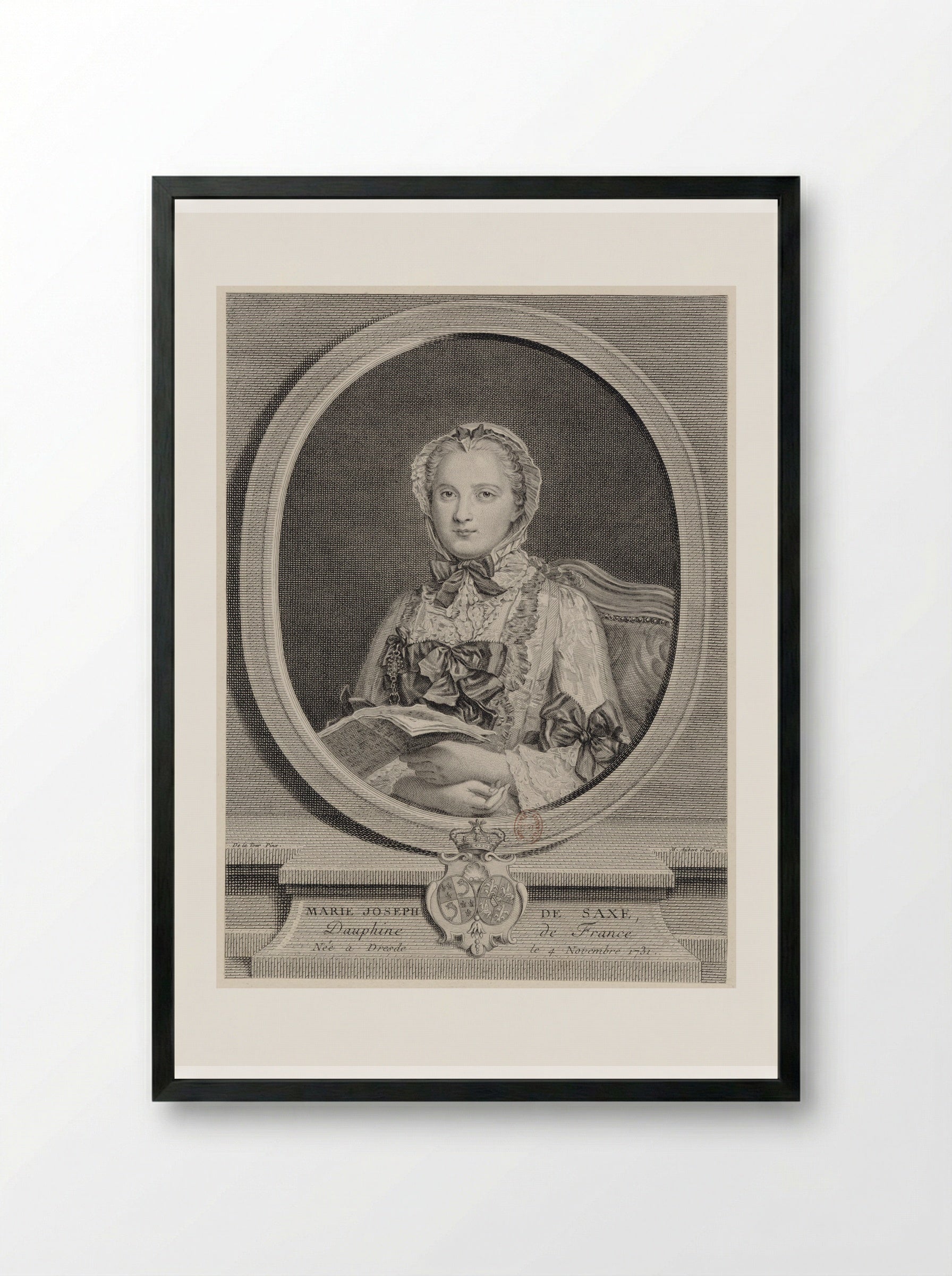 Portrait of Marie-Josephe of Saxony - Maurice Quentin de La Tour - Framed Print Black