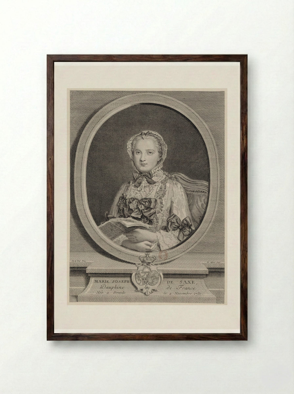 Portrait of Marie-Josephe of Saxony - Maurice Quentin de La Tour - Framed Print Dark Wood